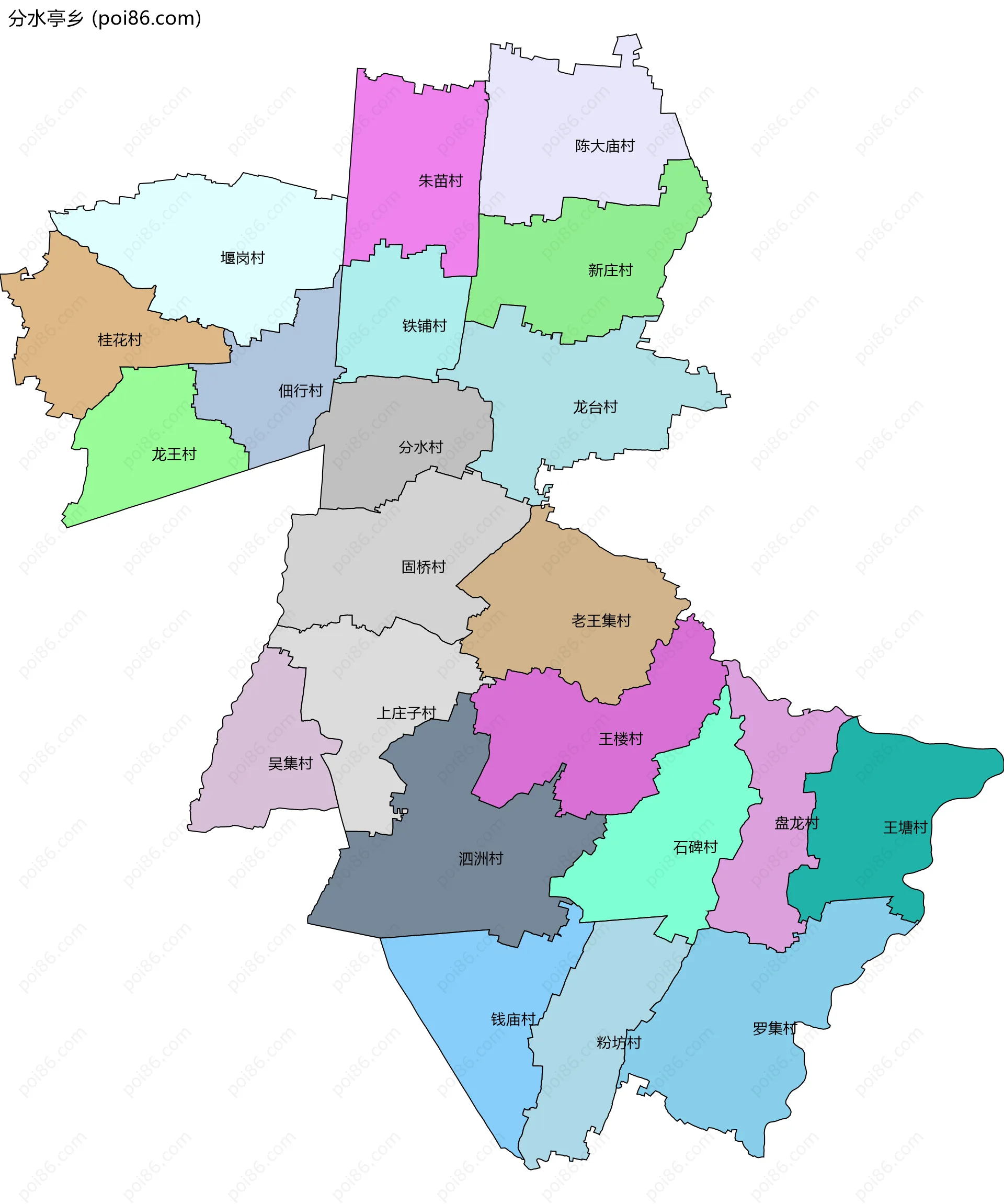 分水亭乡边界地图(五级行政区划)