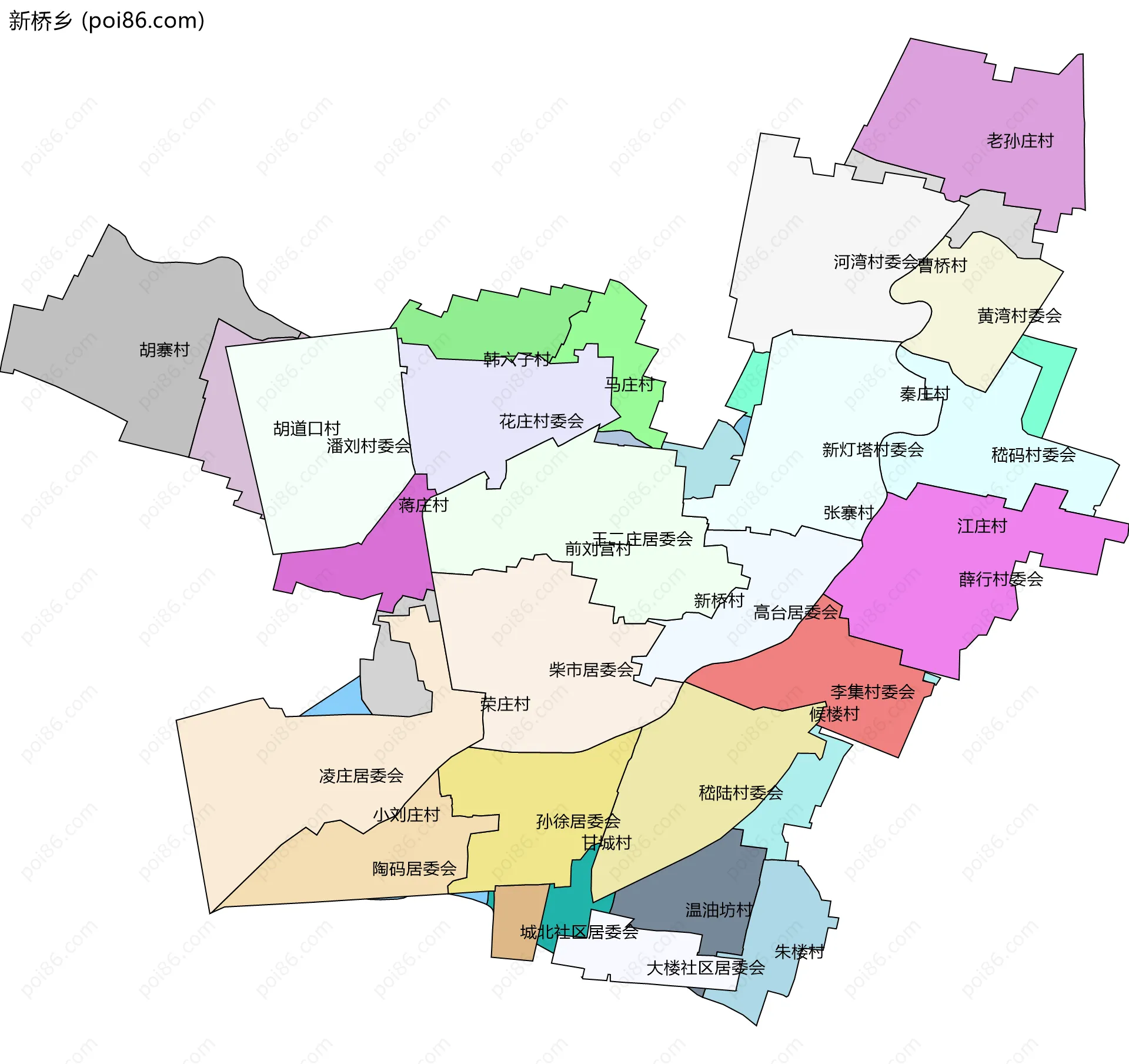 新桥乡边界地图(五级行政区划)
