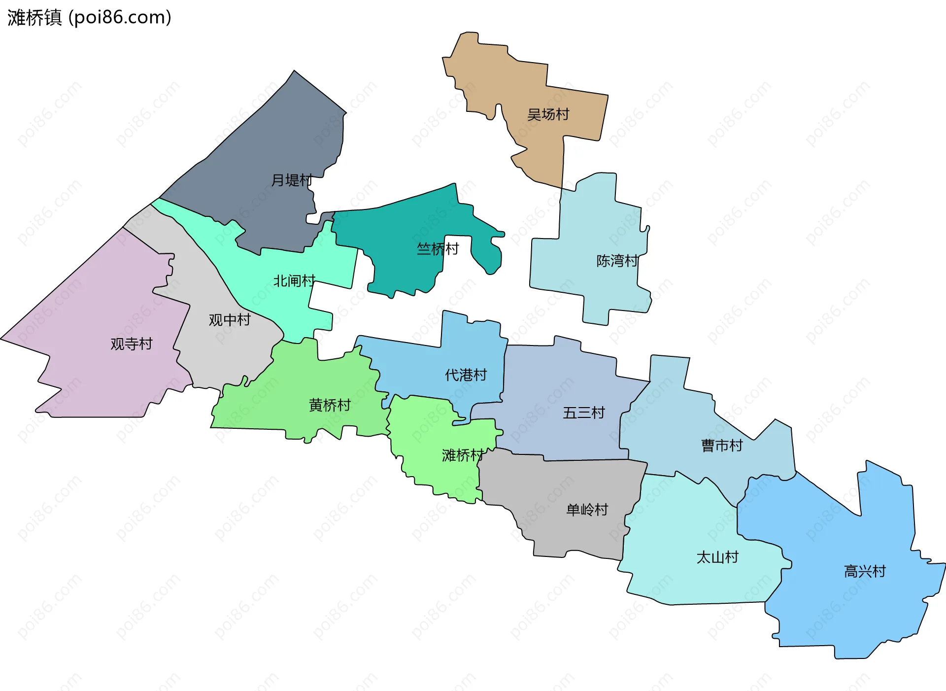 滩桥镇边界地图(五级行政区划)