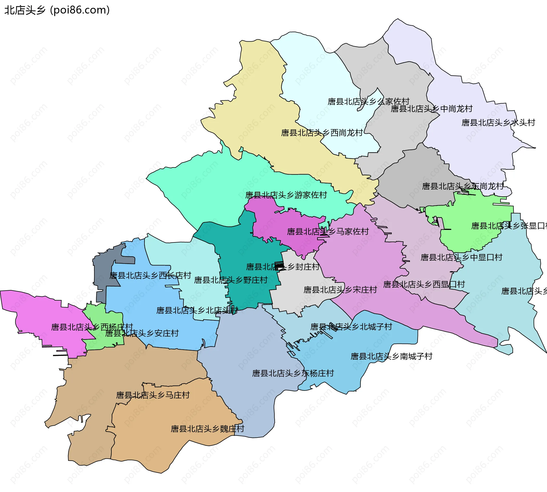 北店头乡边界地图(五级行政区划)