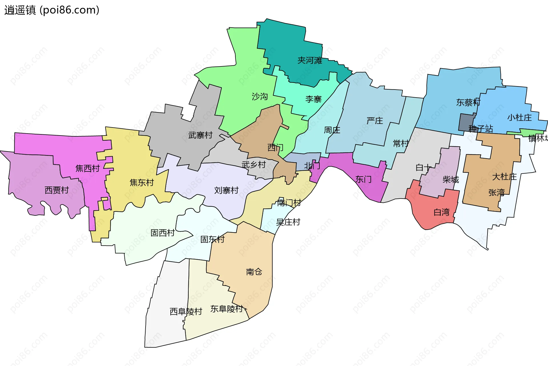 逍遥镇边界地图(五级行政区划)