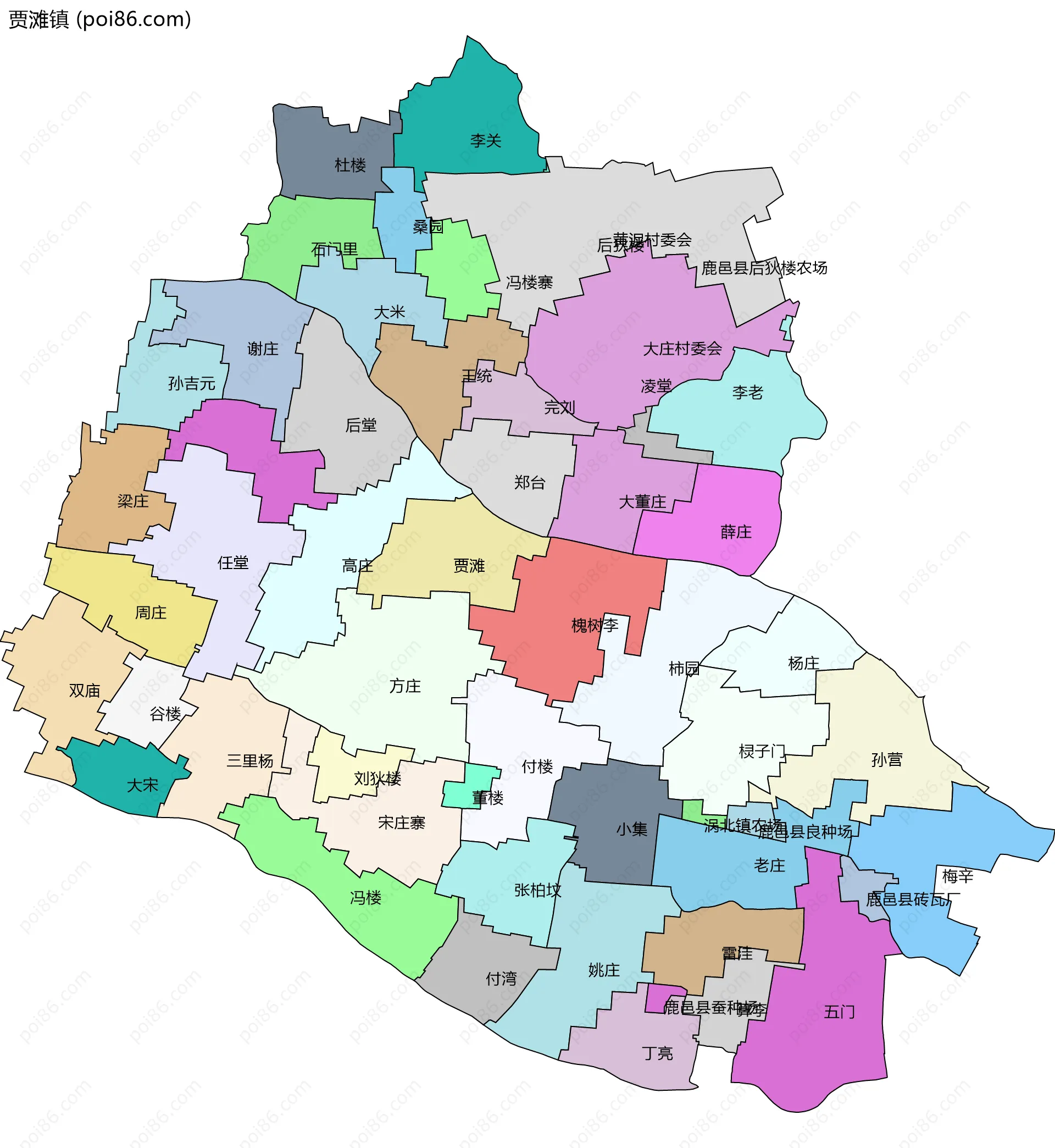 贾滩镇边界地图(五级行政区划)