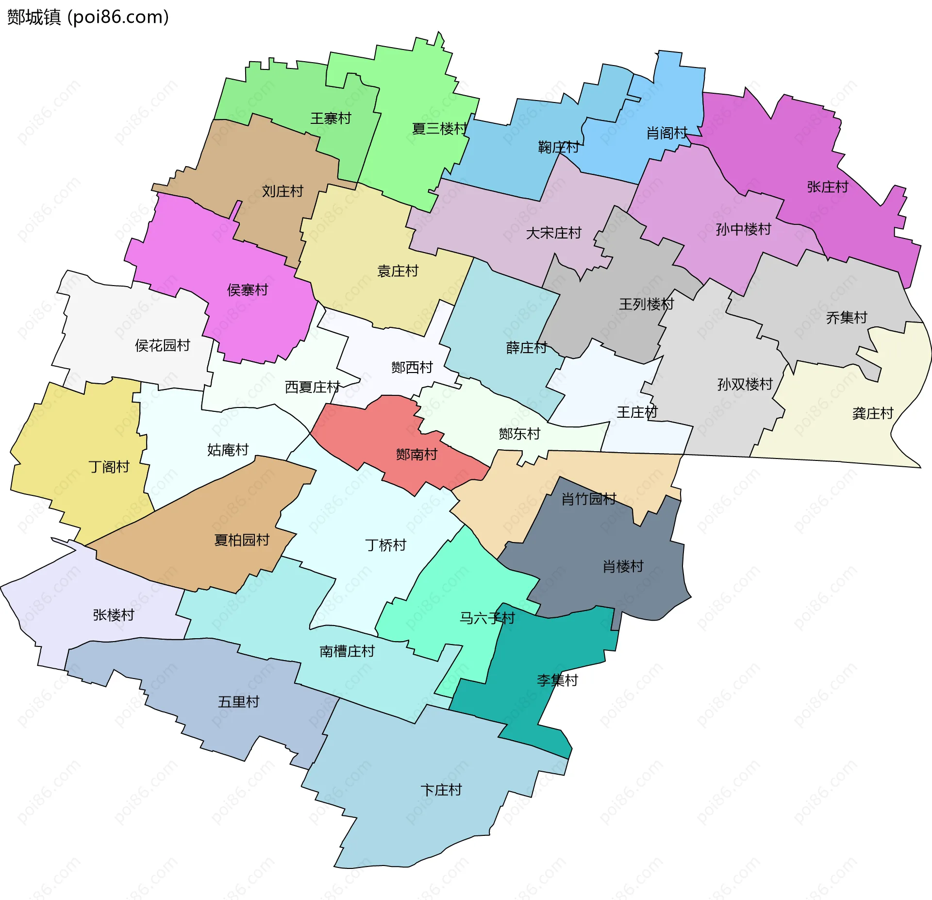 酂城镇边界地图(五级行政区划)