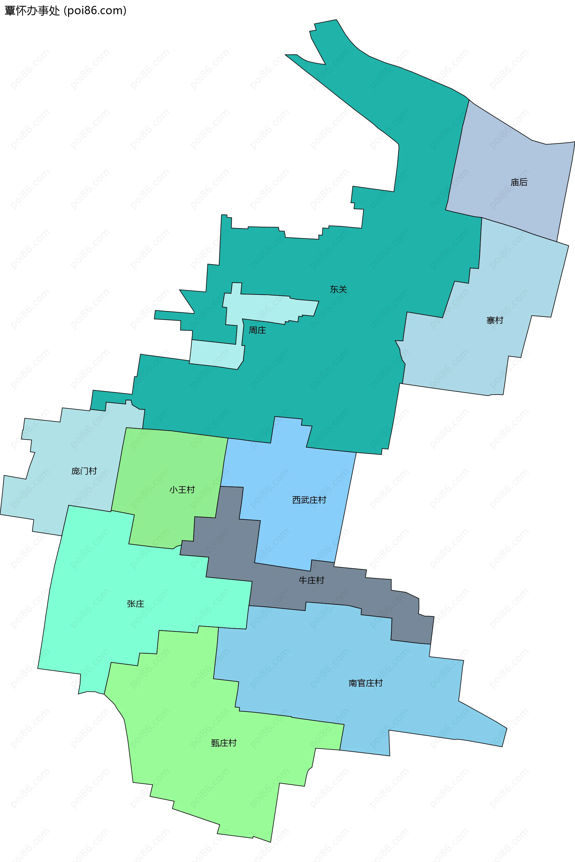 覃怀办事处边界地图(五级行政区划)