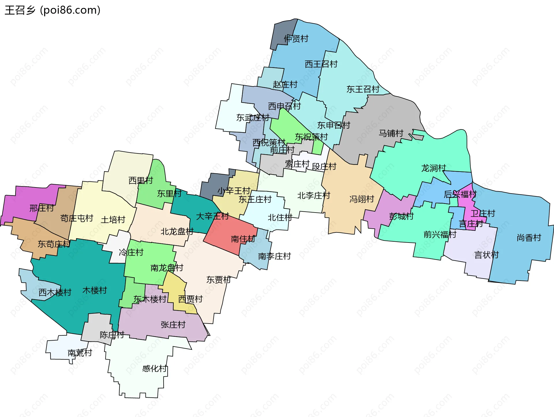 王召乡边界地图(五级行政区划)