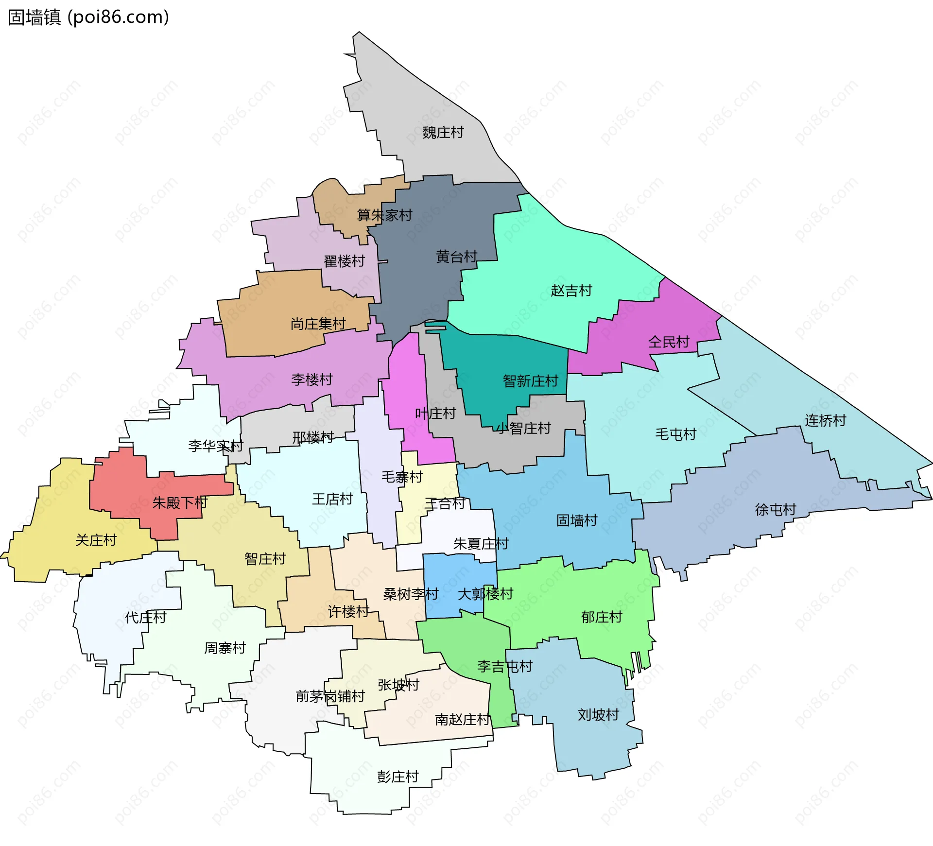 固墙镇边界地图(五级行政区划)