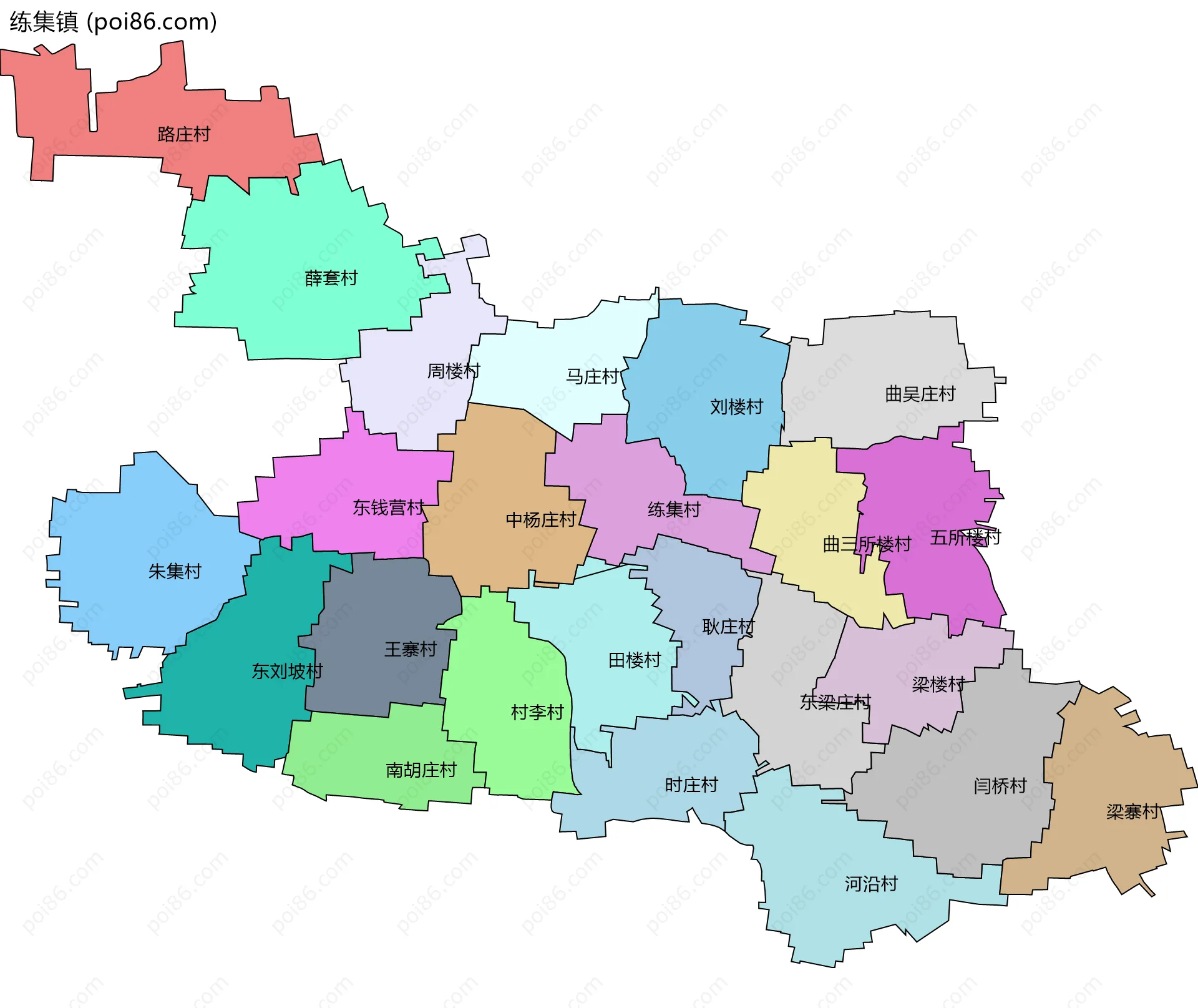 练集镇边界地图(五级行政区划)