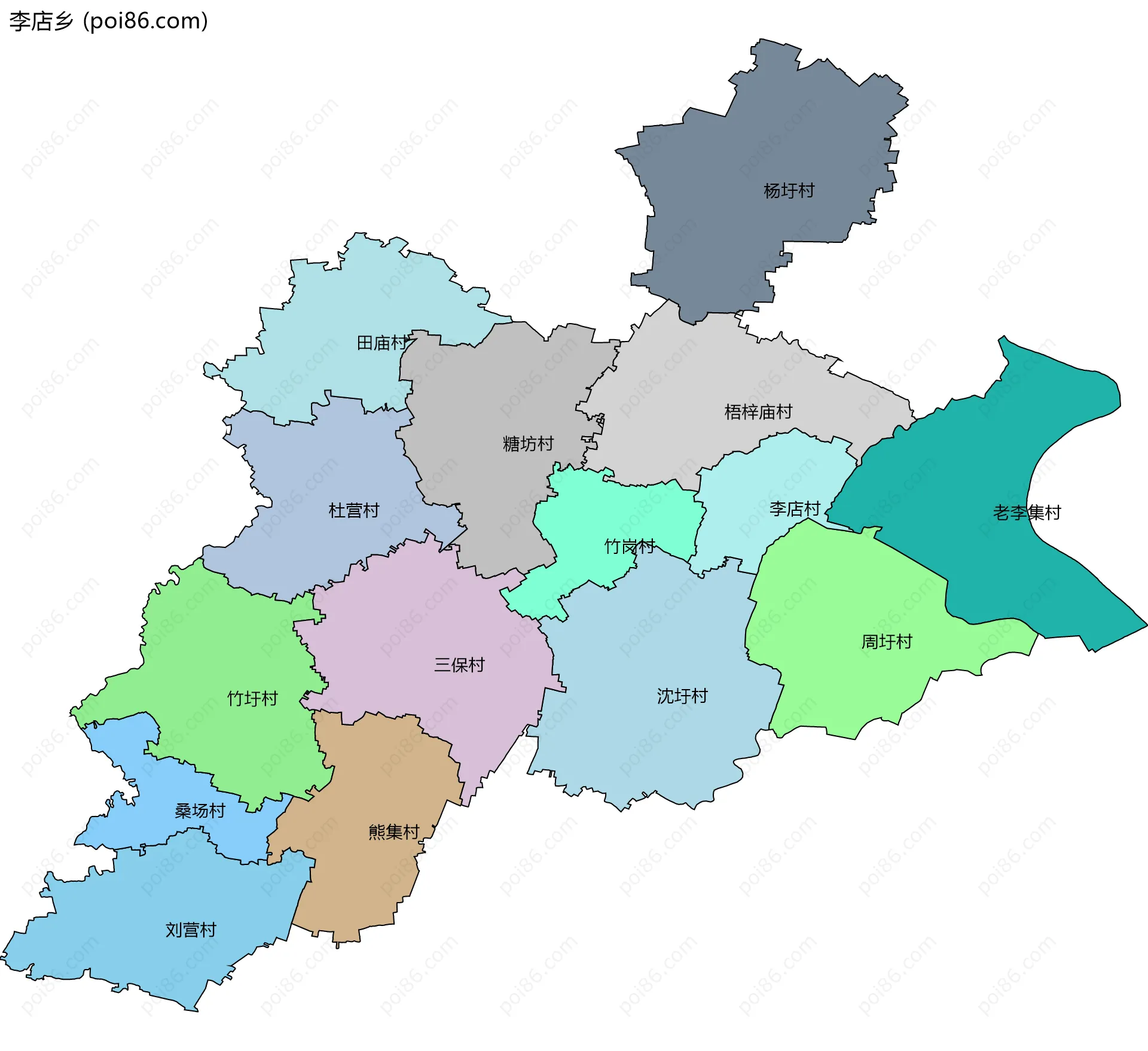 李店乡边界地图(五级行政区划)