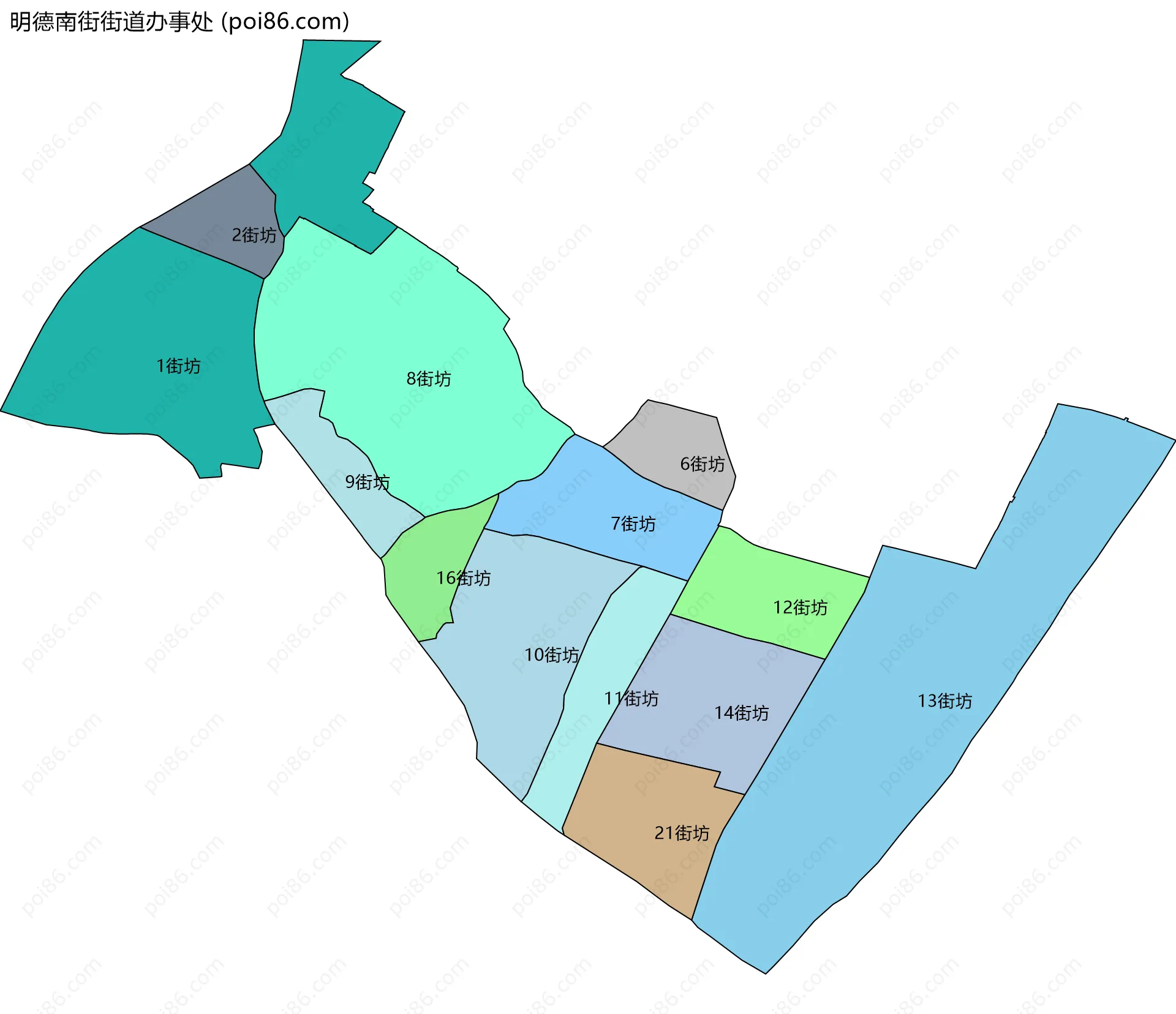 明德南街街道办事处边界地图(五级行政区划)