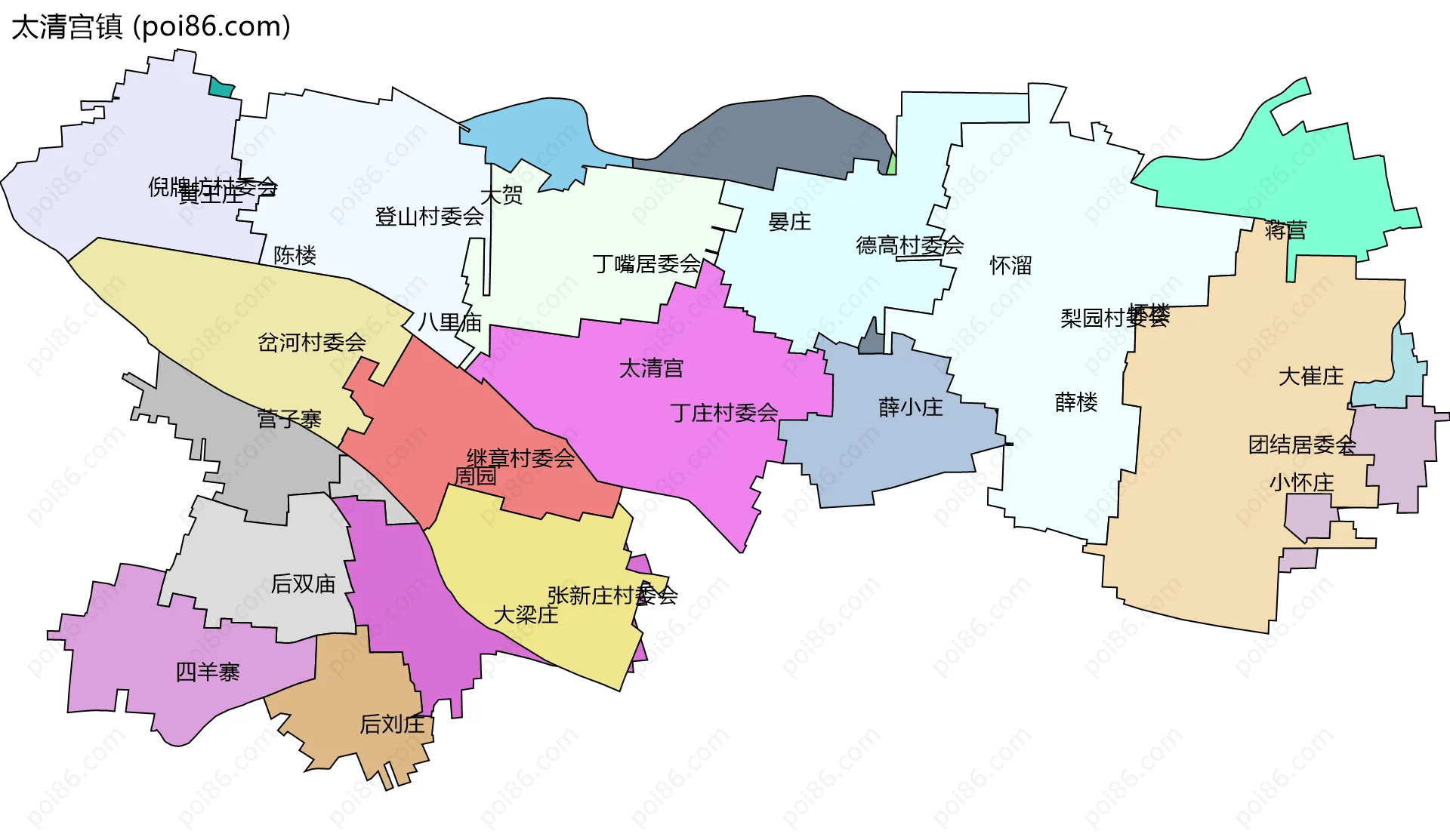太清宫镇边界地图(五级行政区划)