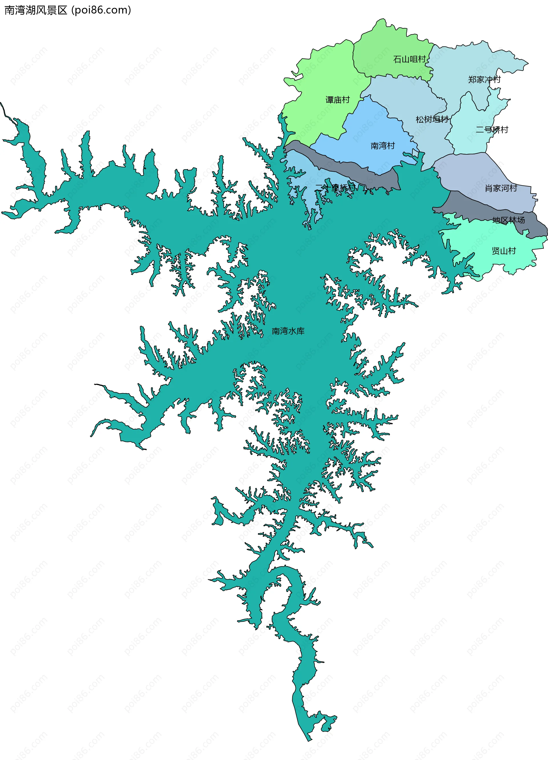 南湾湖风景区边界地图(五级行政区划)