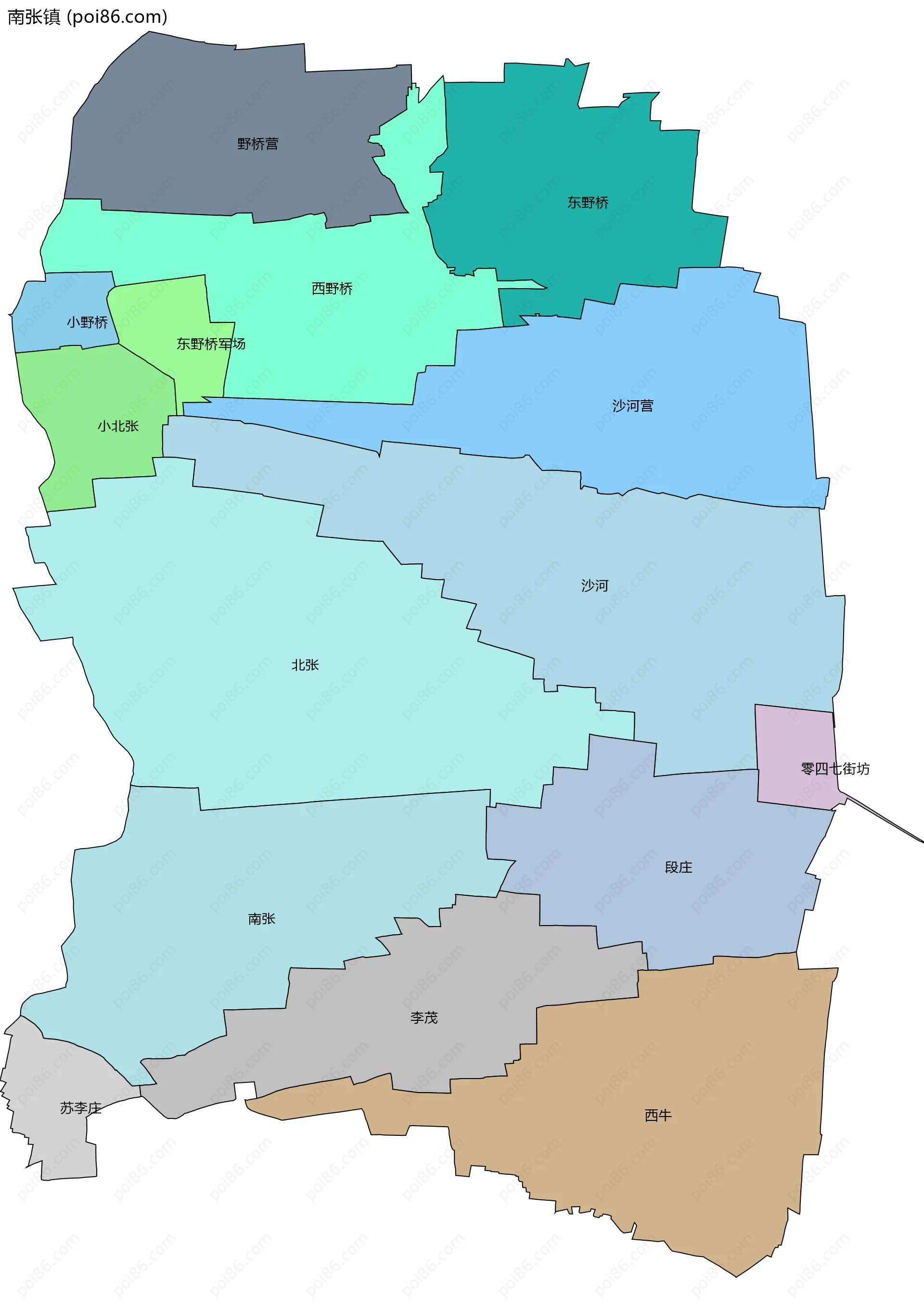 南张镇边界地图(五级行政区划)
