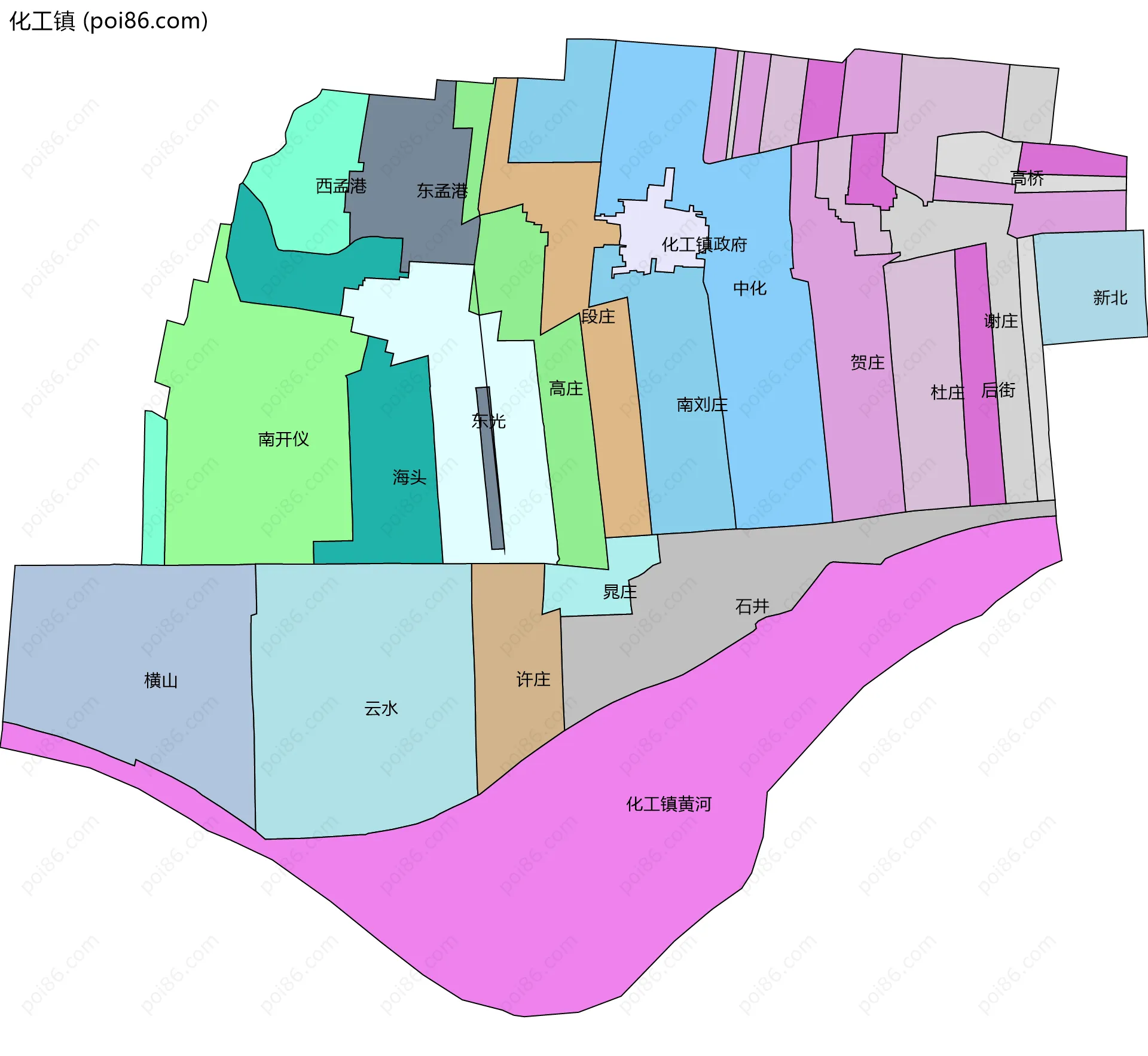 化工镇边界地图(五级行政区划)