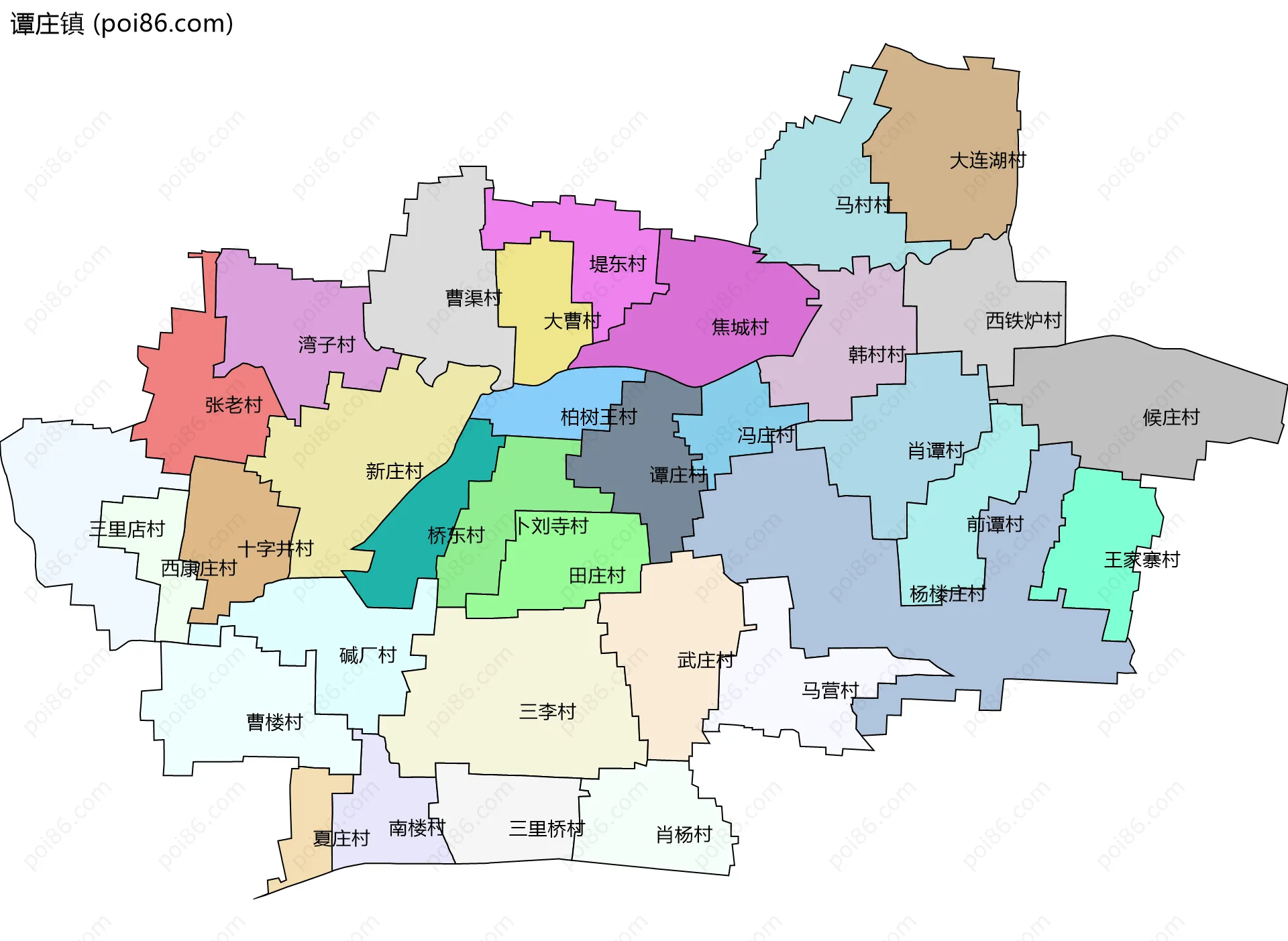 谭庄镇边界地图(五级行政区划)