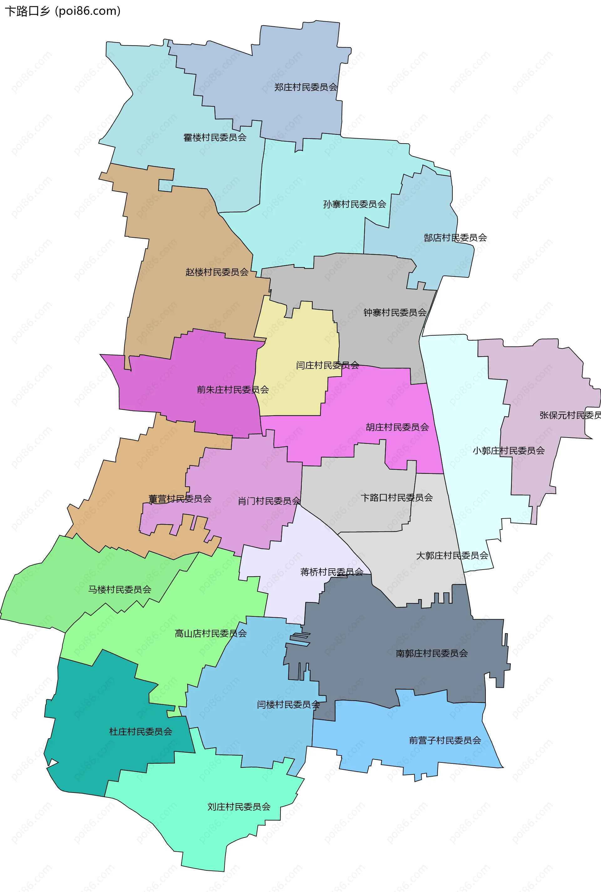 卞路口乡边界地图(五级行政区划)