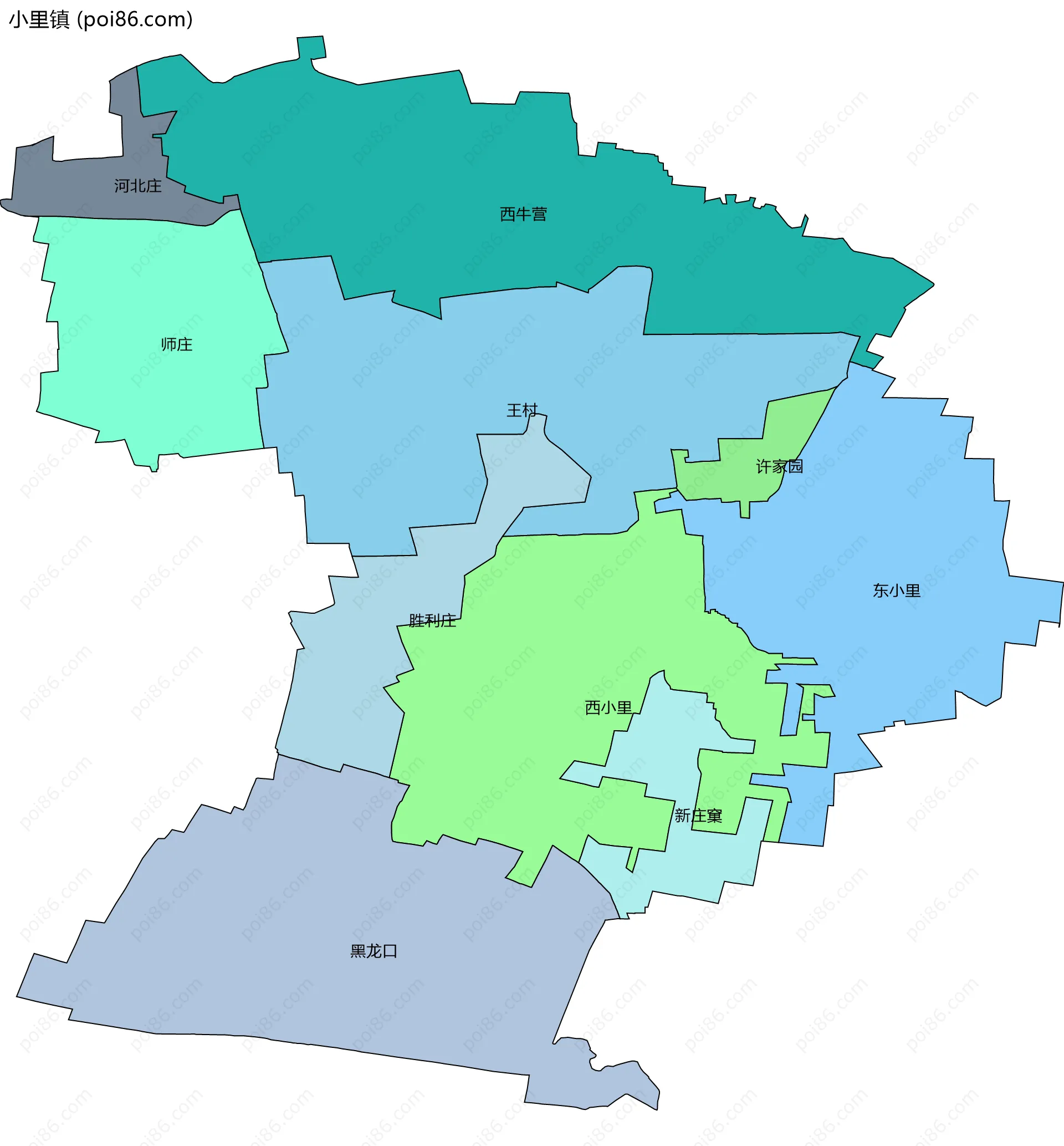 小里镇边界地图(五级行政区划)