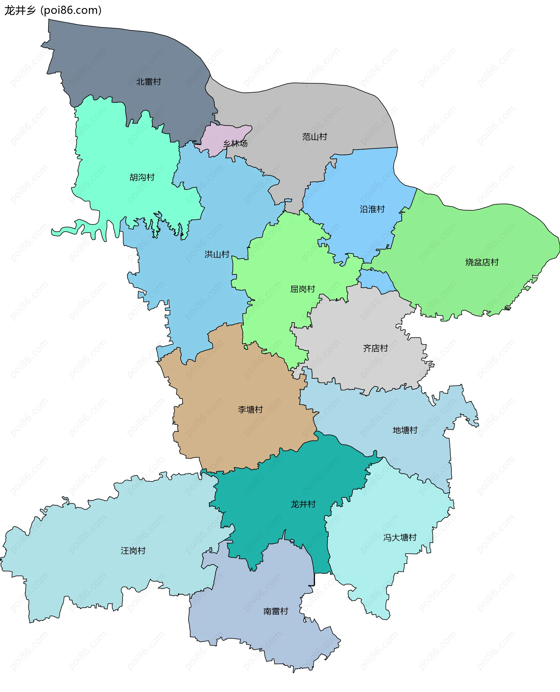 龙井乡边界地图(五级行政区划)