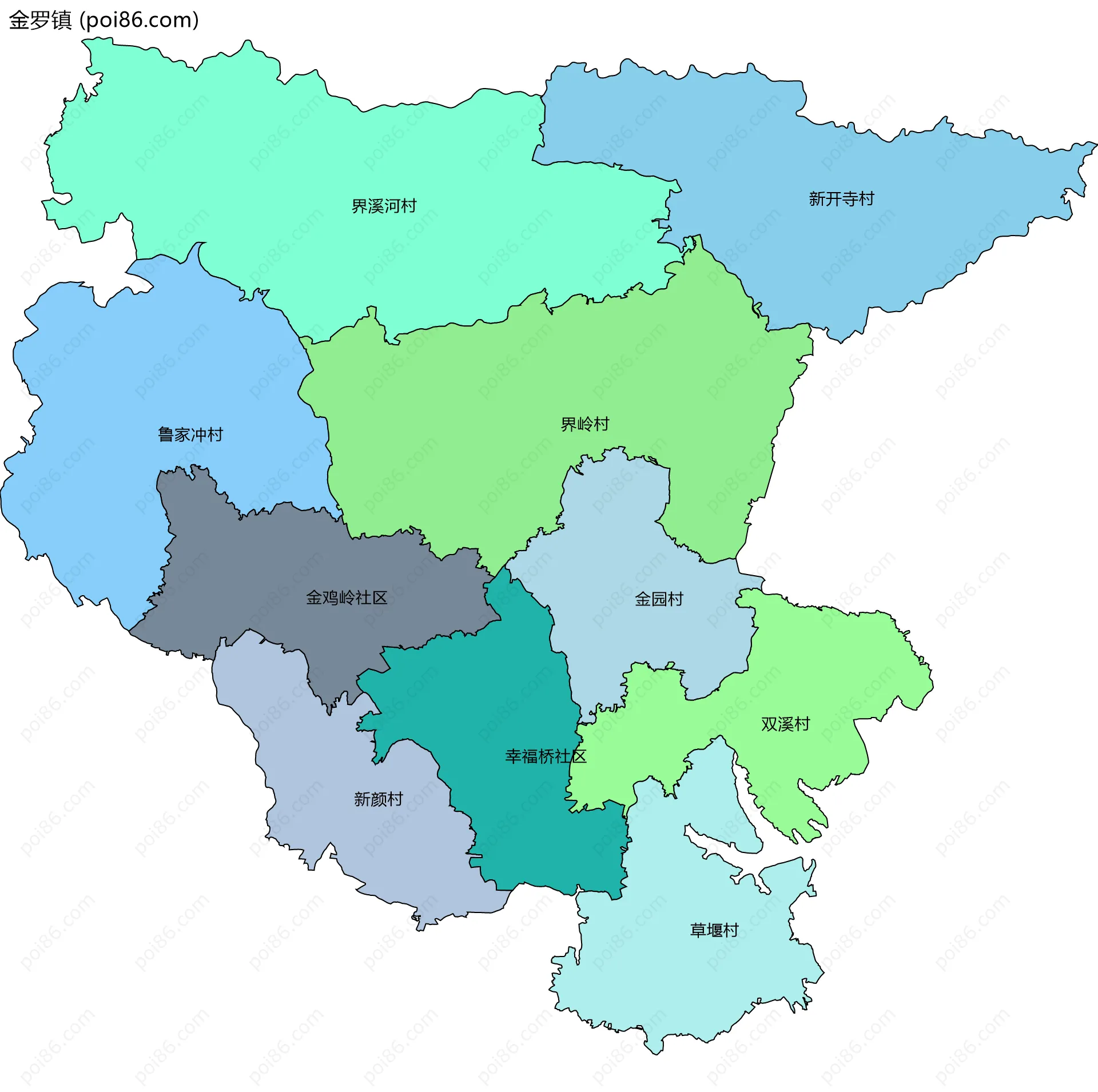 金罗镇边界地图(五级行政区划)