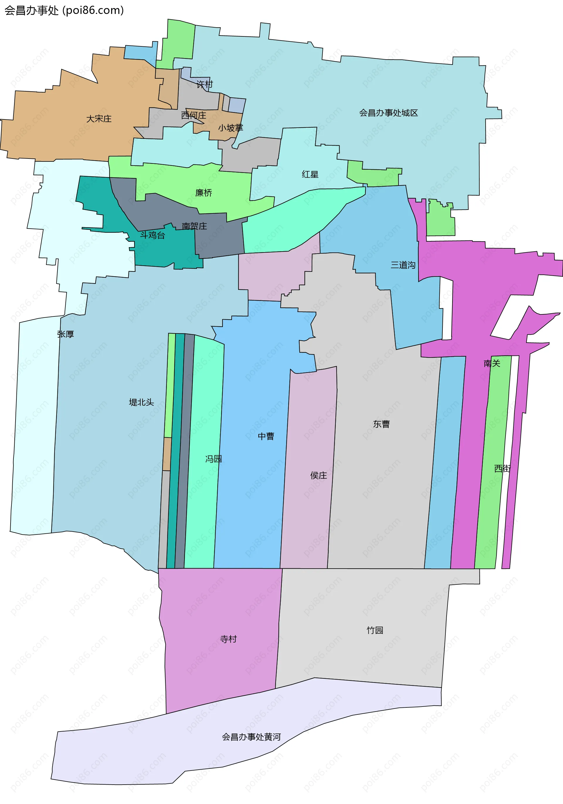 会昌办事处边界地图(五级行政区划)