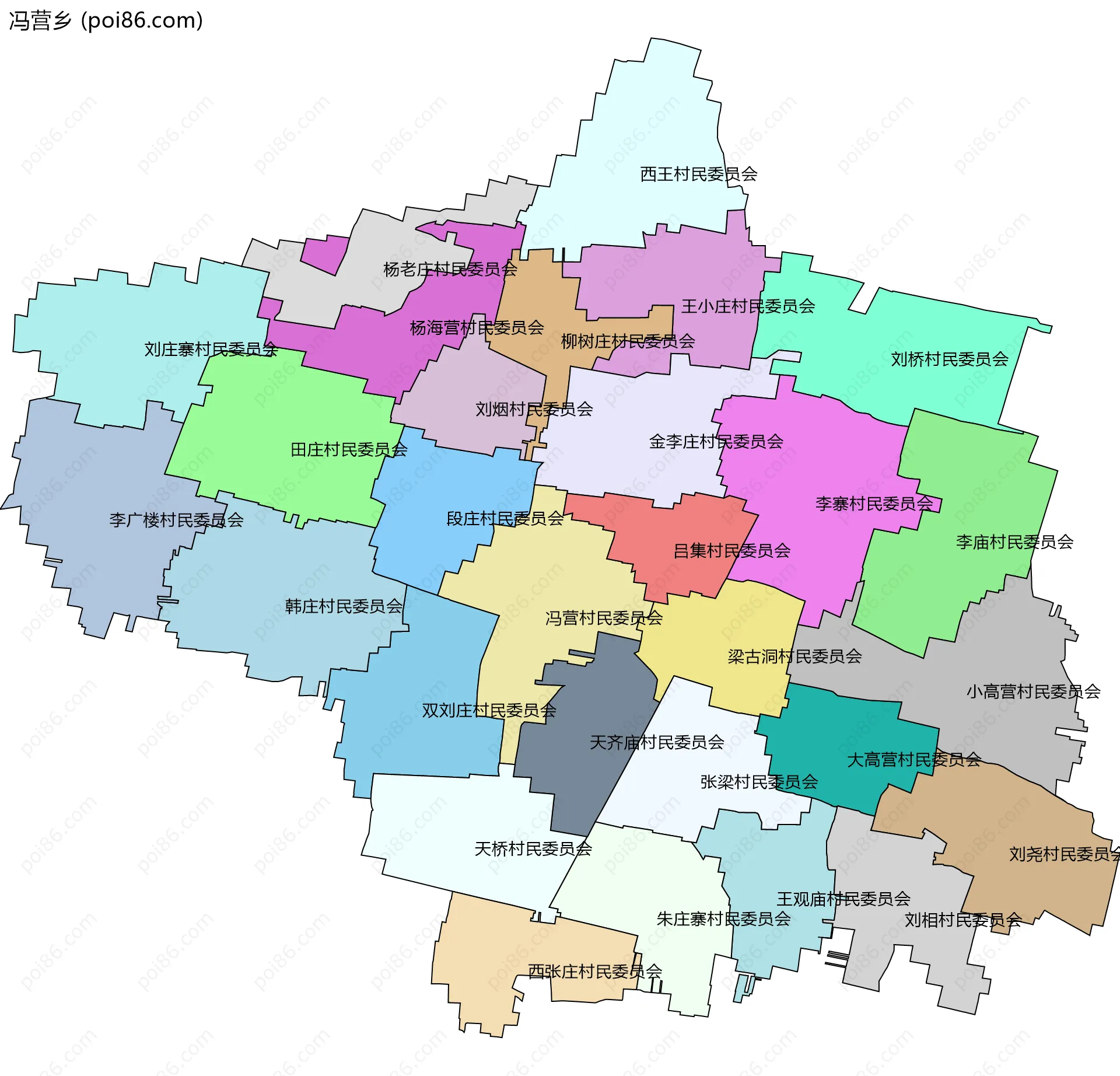 冯营乡边界地图(五级行政区划)