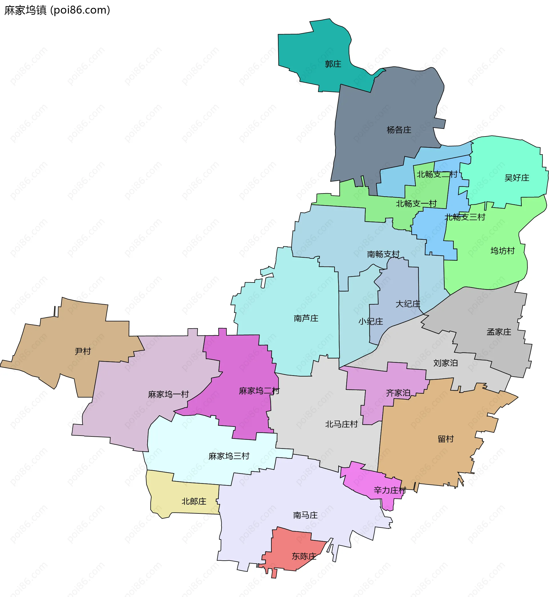 麻家坞镇边界地图(五级行政区划)