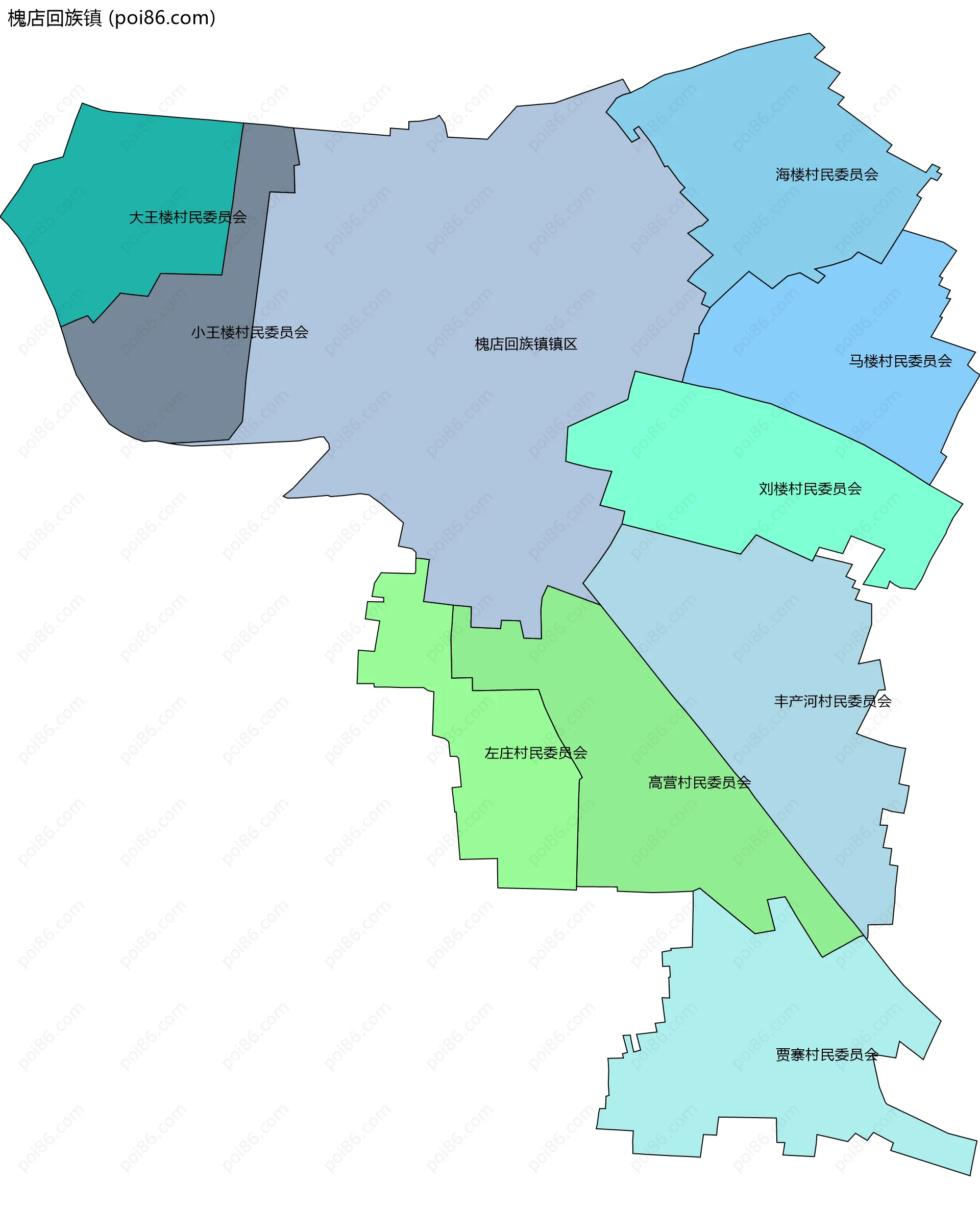 槐店回族镇边界地图(五级行政区划)
