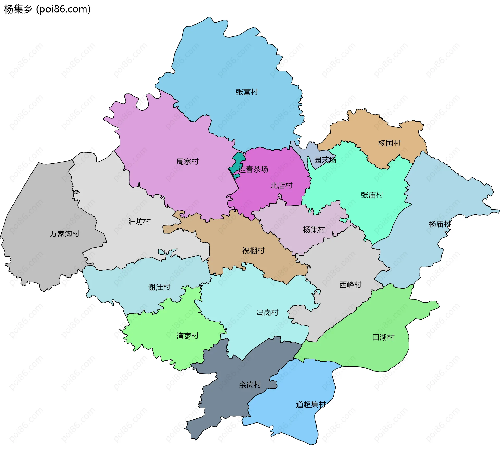 杨集乡边界地图(五级行政区划)