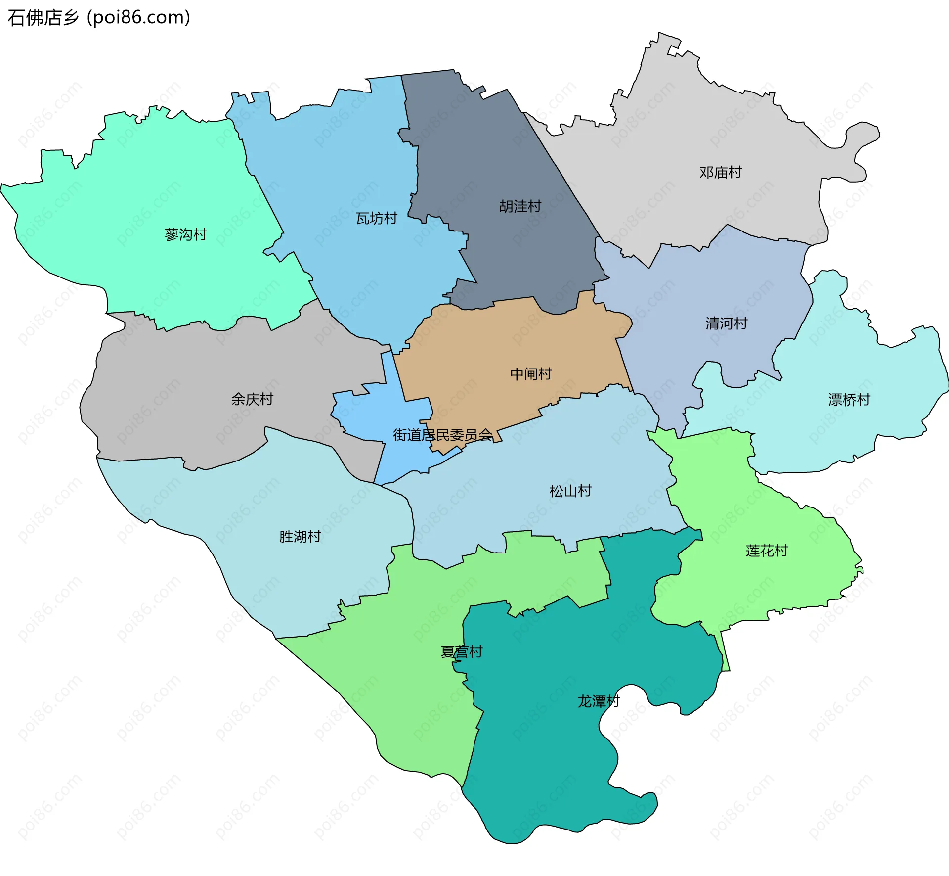 石佛店乡边界地图(五级行政区划)