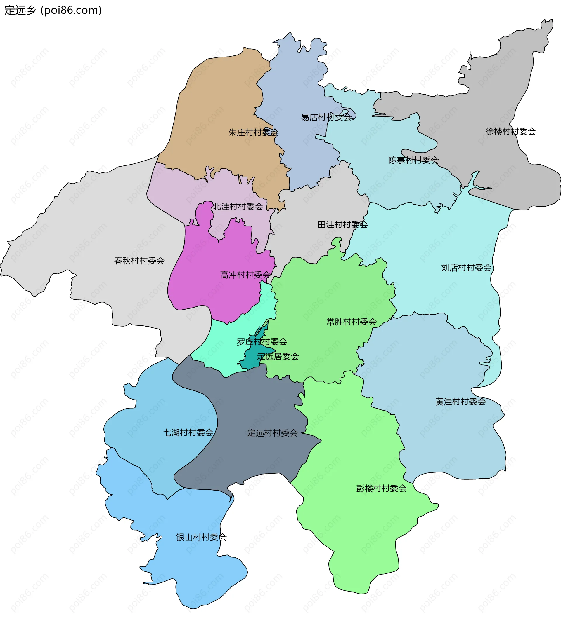 定远乡边界地图(五级行政区划)