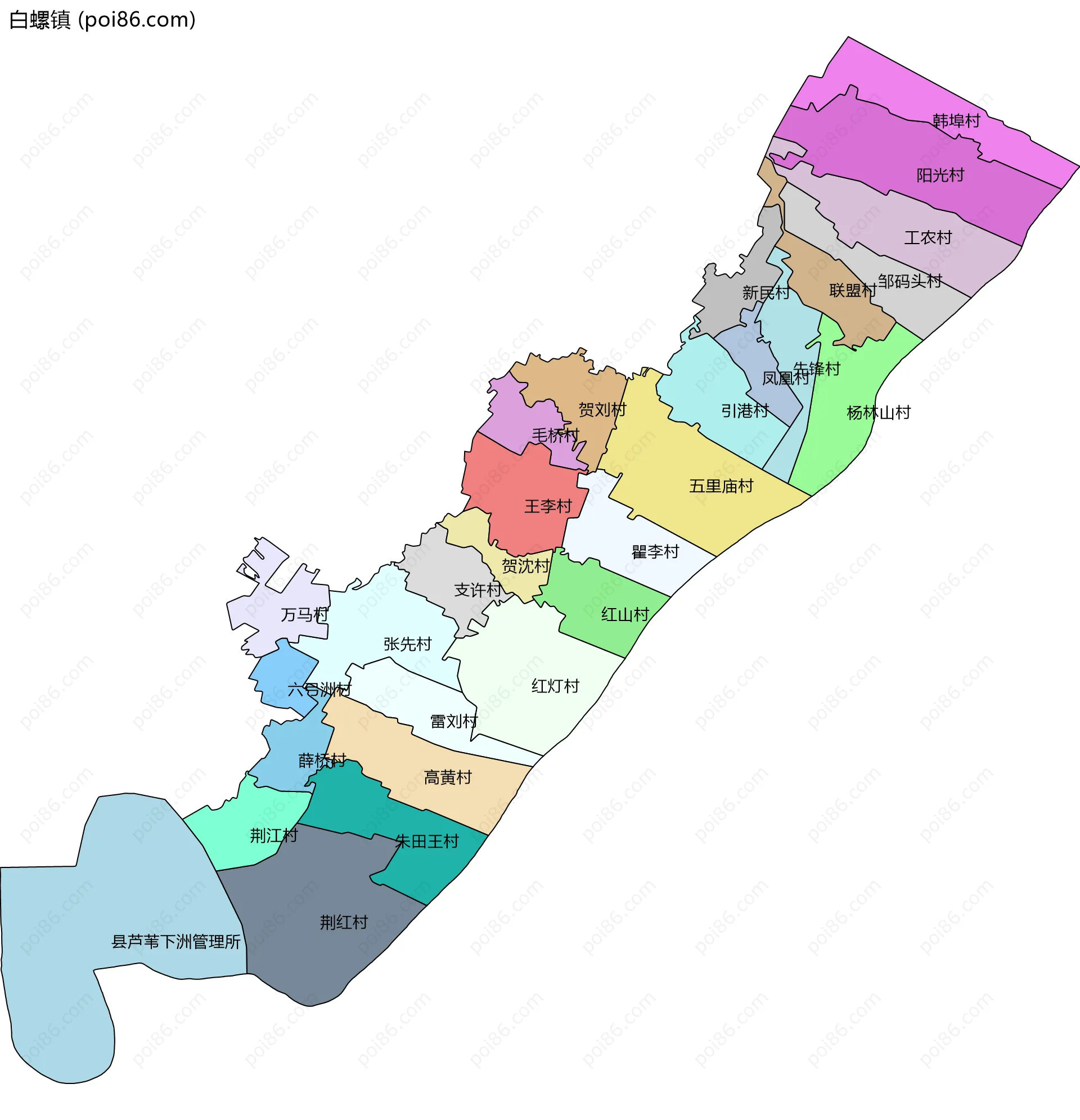 白螺镇边界地图(五级行政区划)