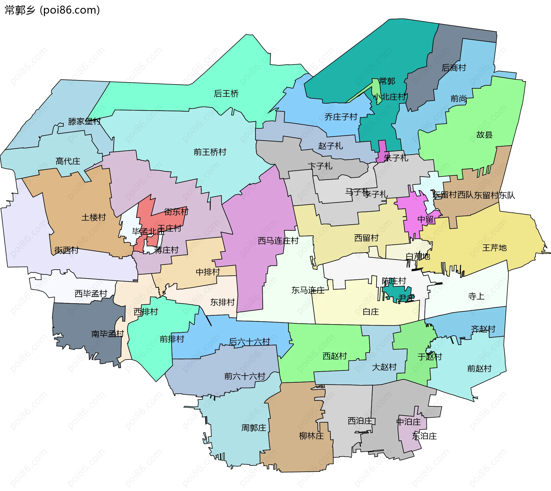 常郭乡边界地图(五级行政区划)