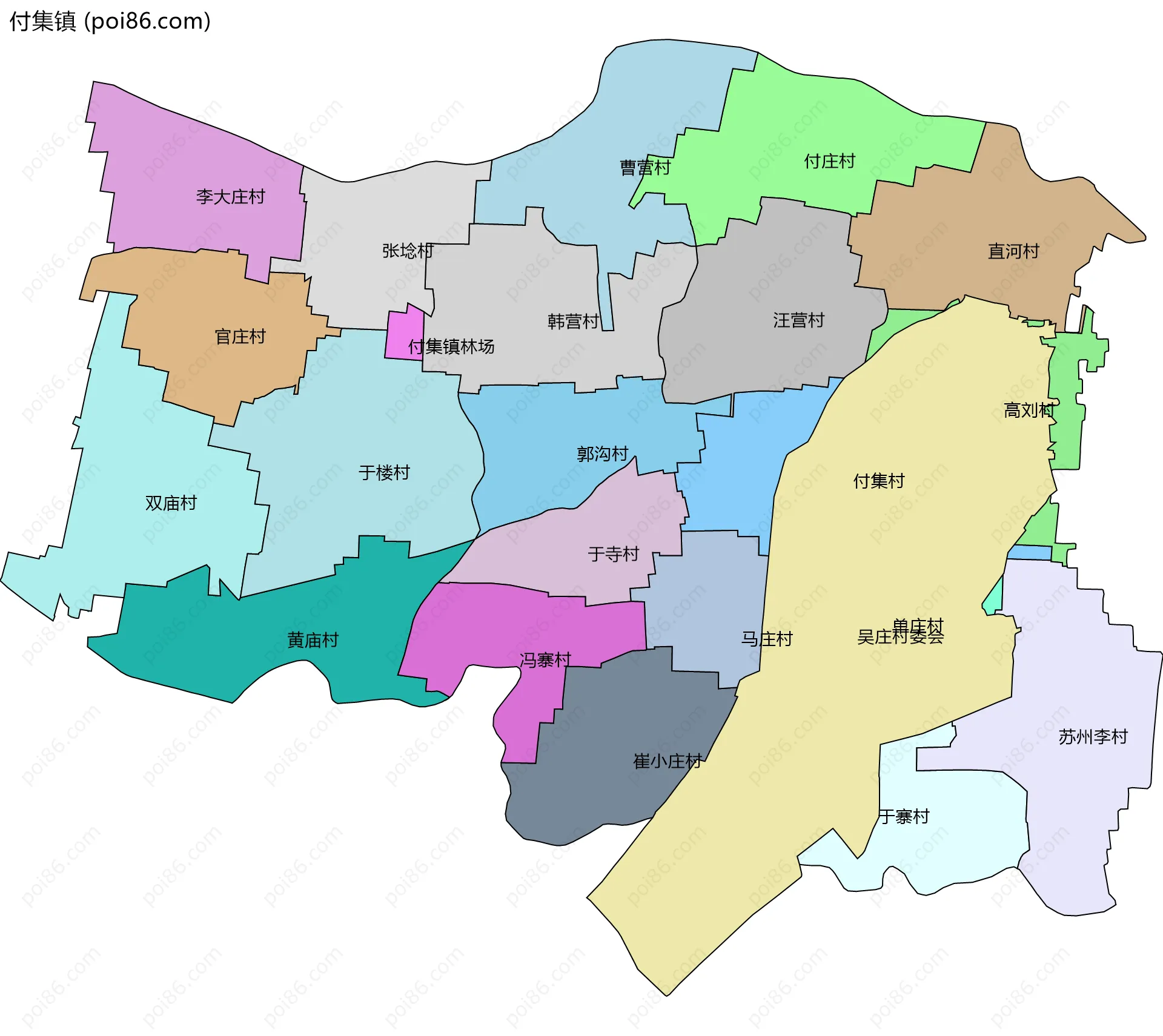 付集镇边界地图(五级行政区划)