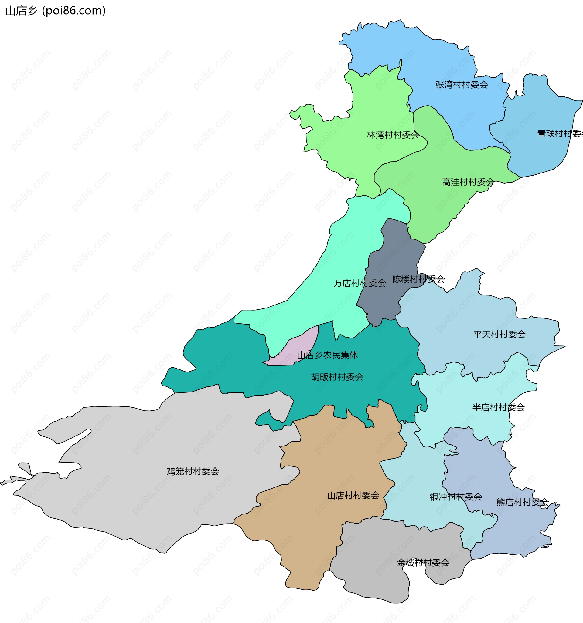 山店乡边界地图(五级行政区划)