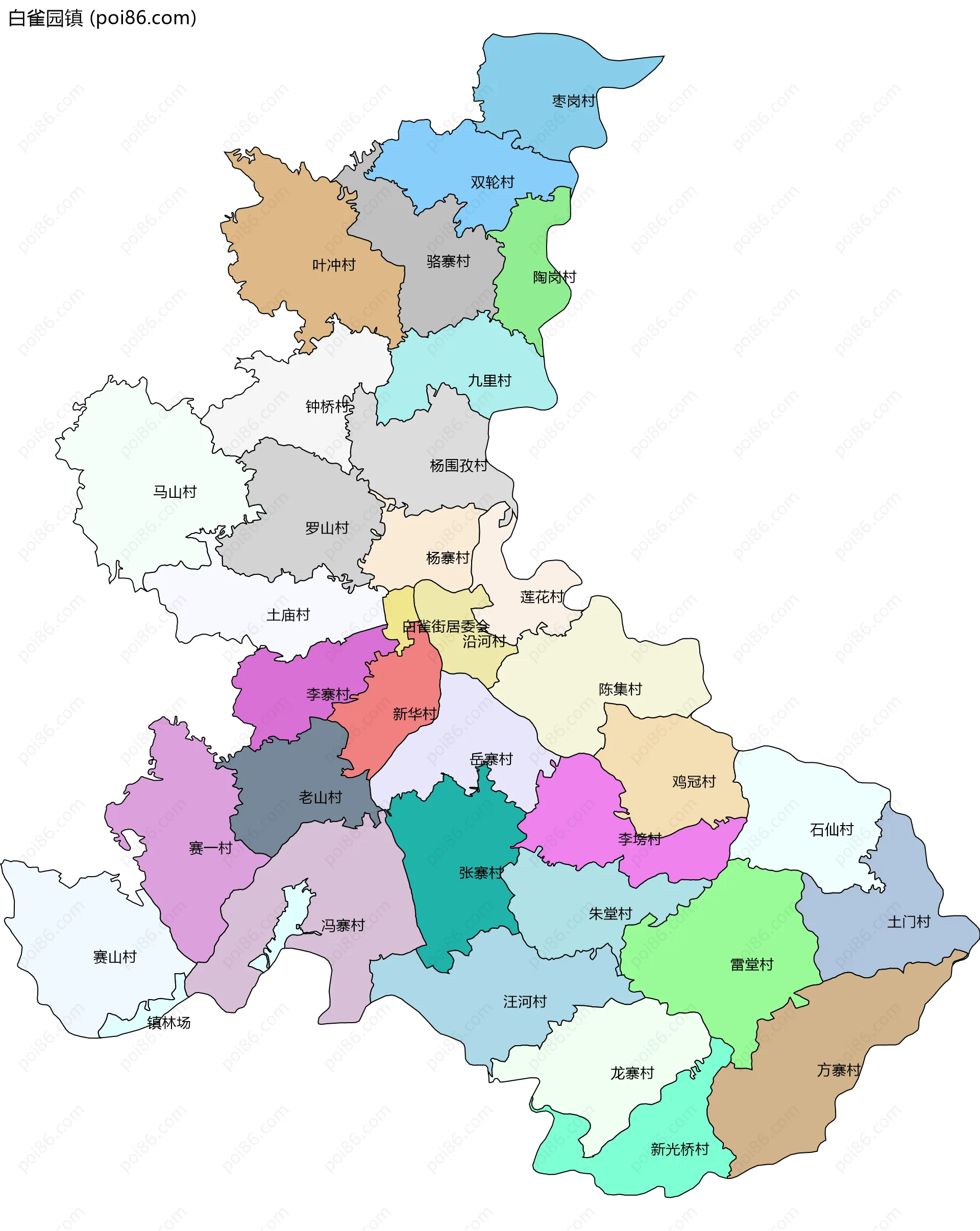 白雀园镇边界地图(五级行政区划)