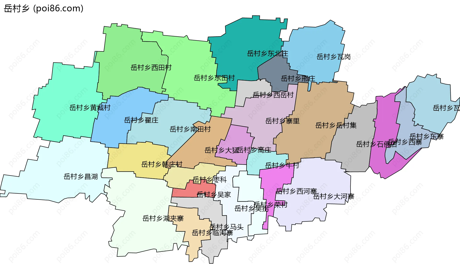 岳村乡边界地图(五级行政区划)