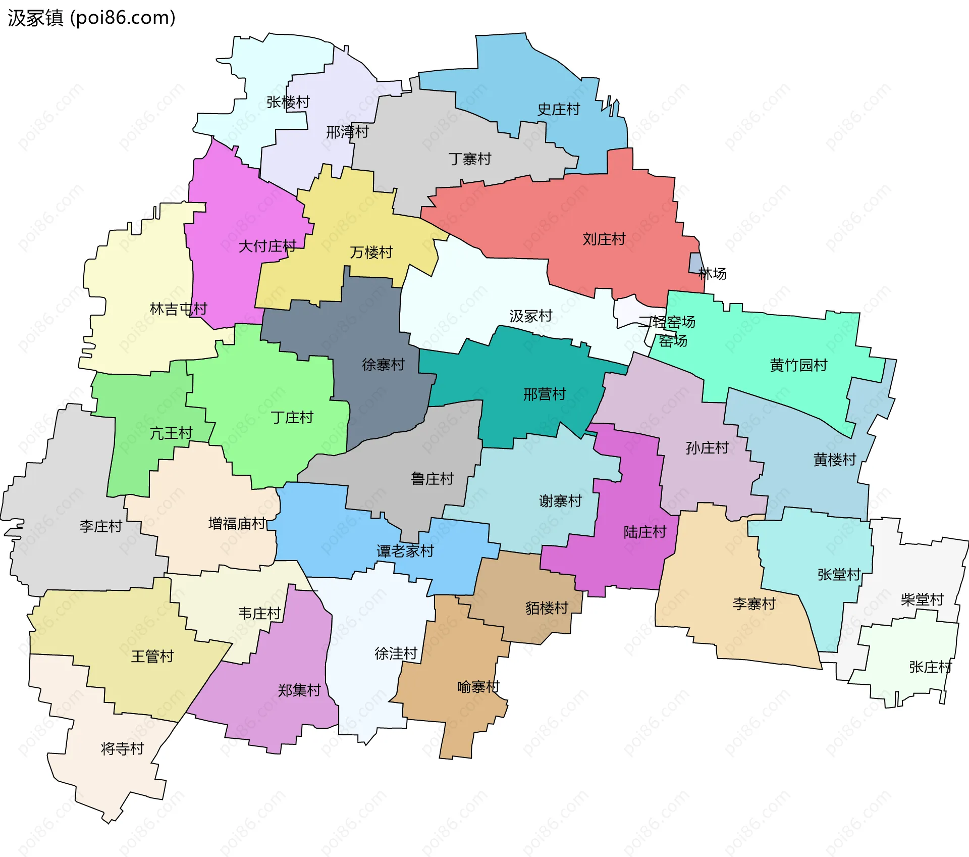 汲冢镇边界地图(五级行政区划)