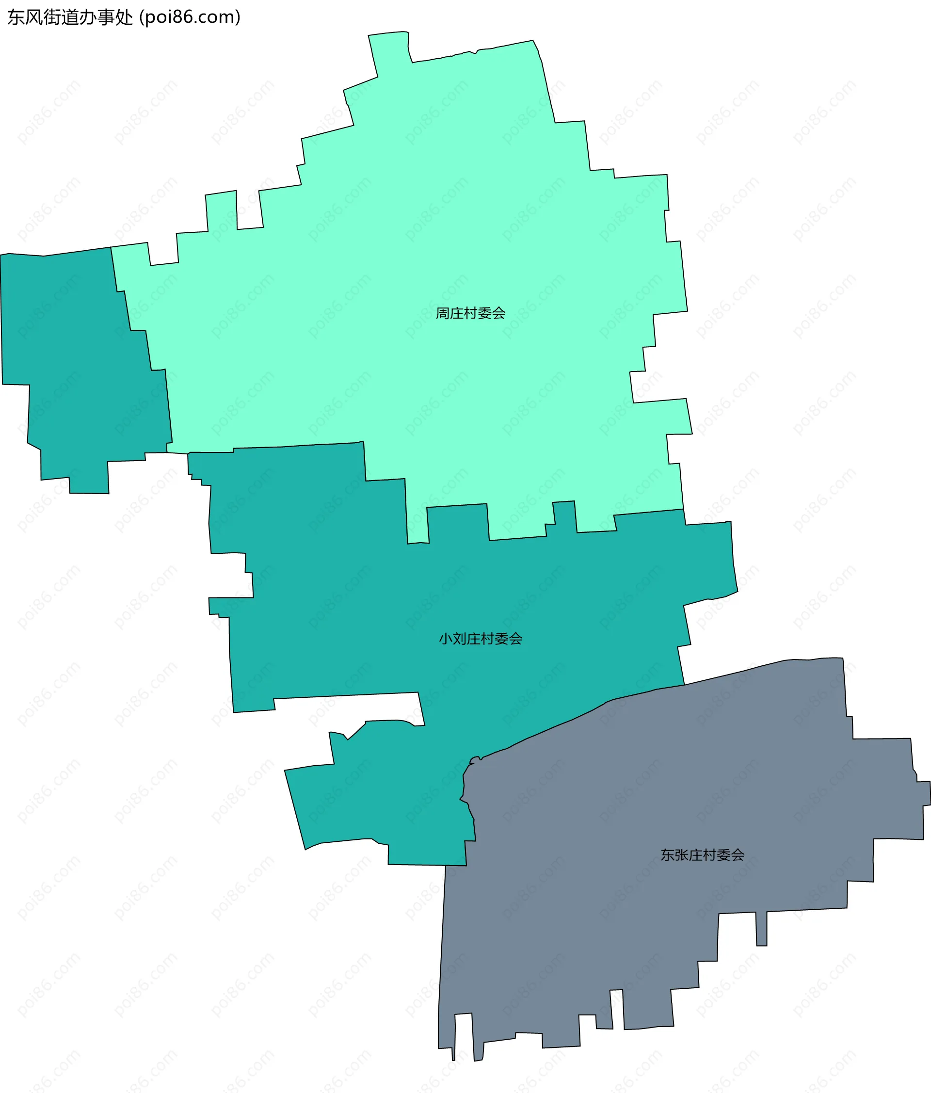 东风街道办事处边界地图(五级行政区划)