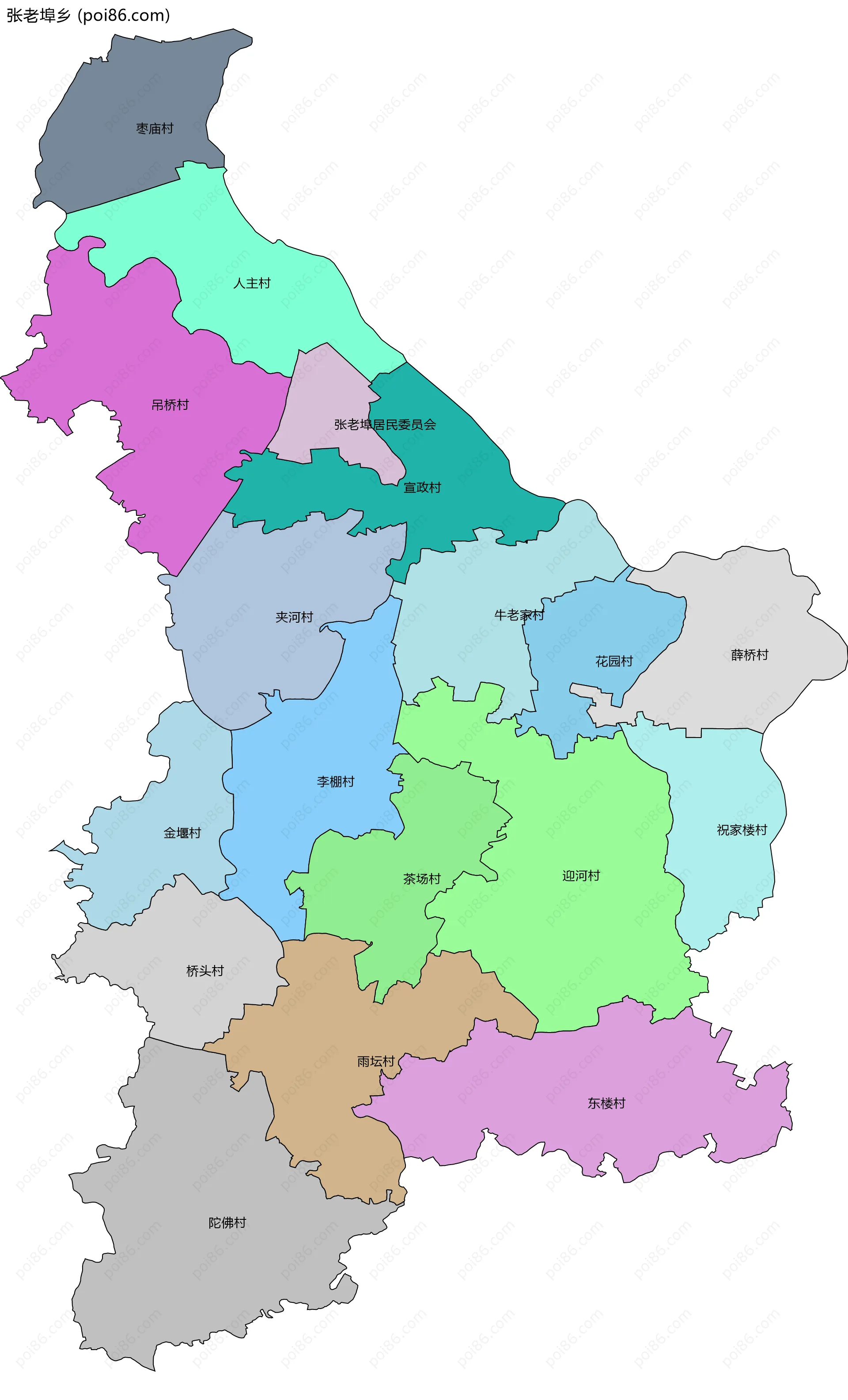 张老埠乡边界地图(五级行政区划)