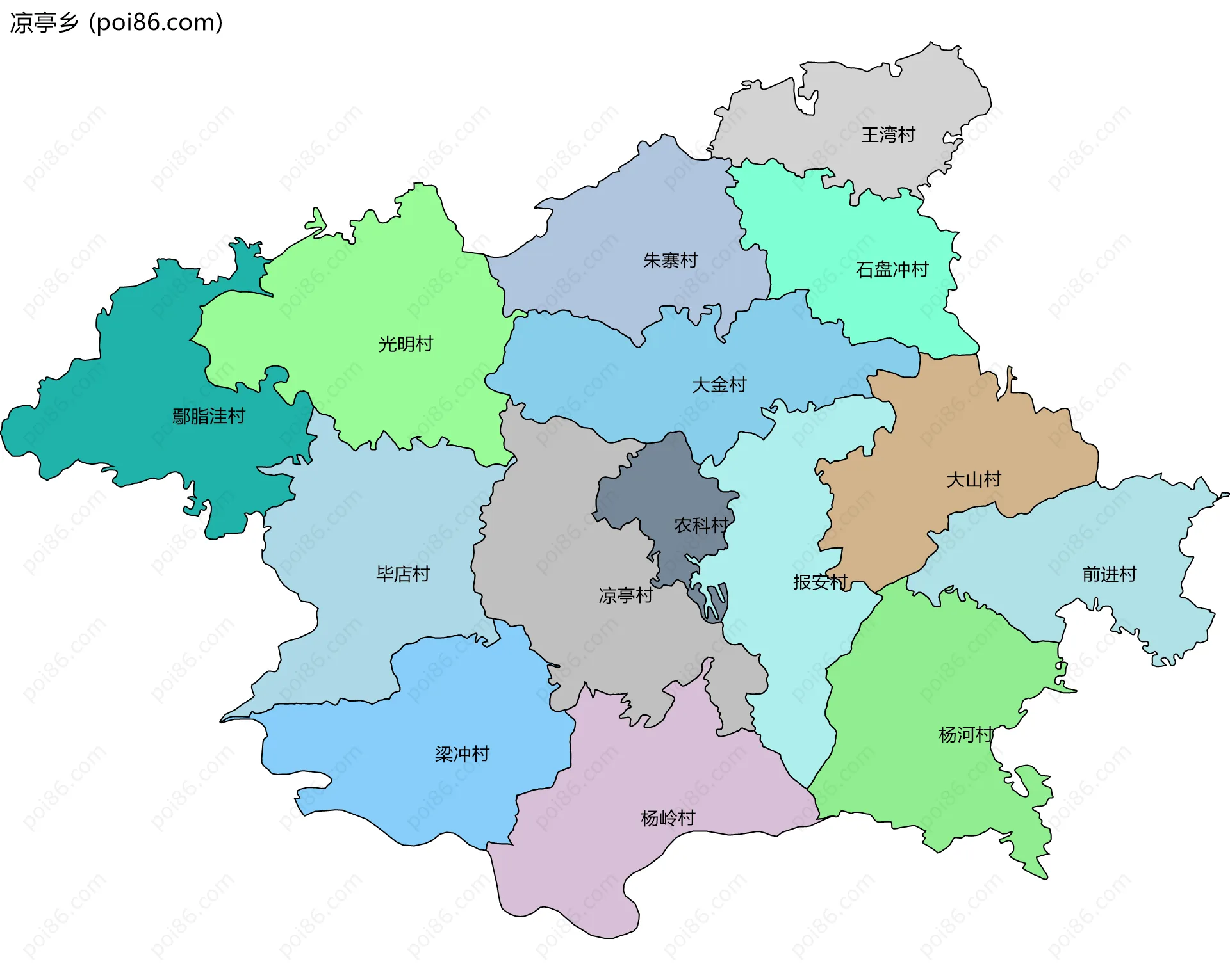 凉亭乡边界地图(五级行政区划)