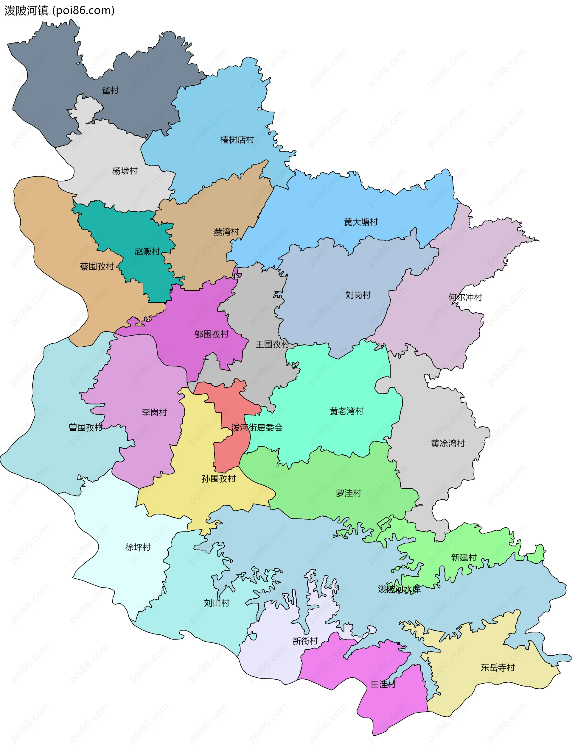 泼陂河镇边界地图(五级行政区划)