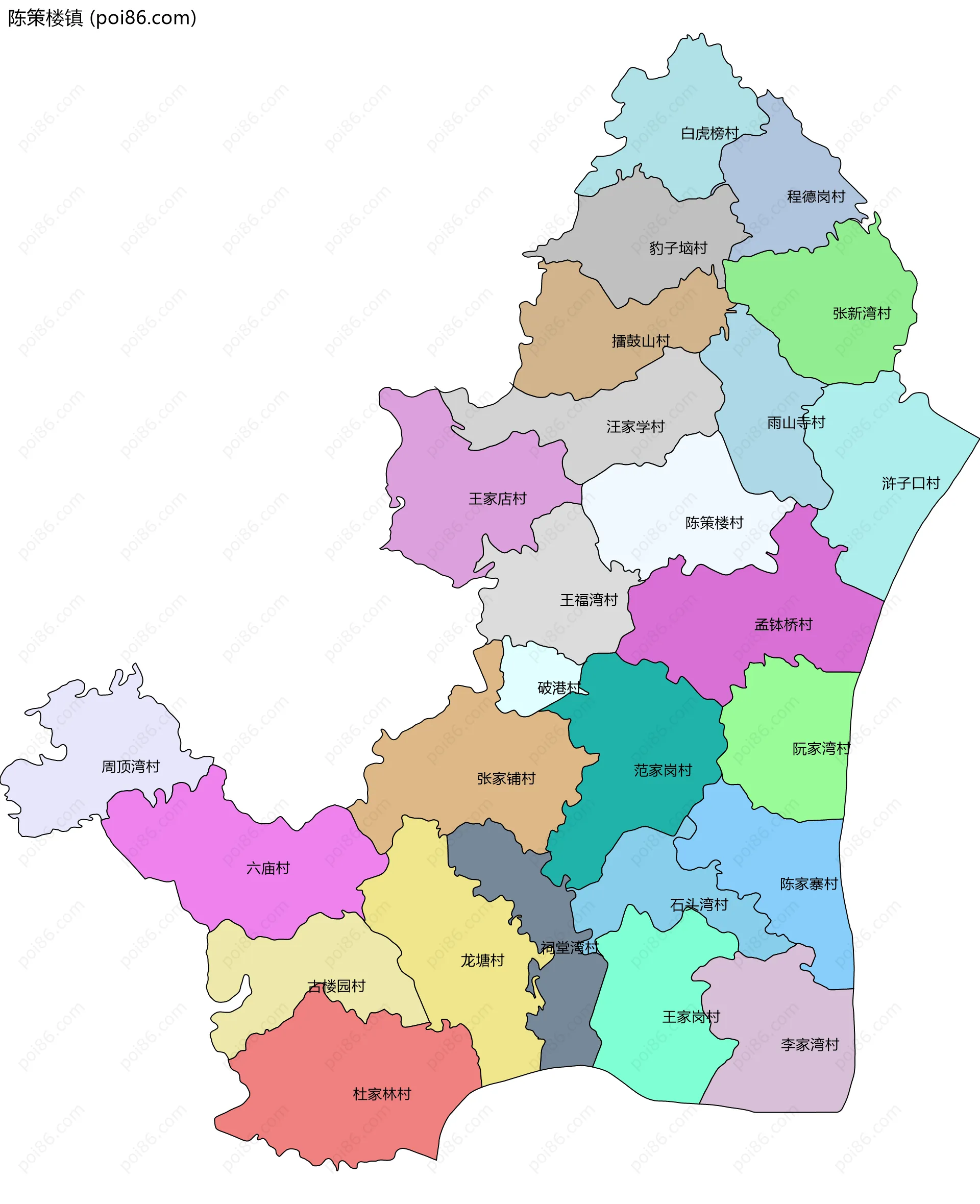 陈策楼镇边界地图(五级行政区划)