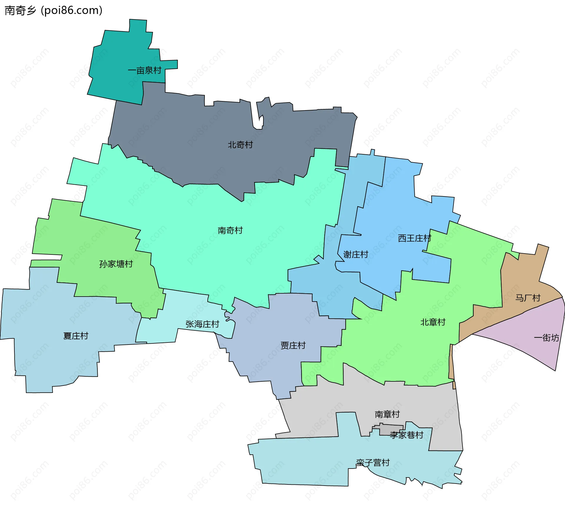 南奇乡边界地图(五级行政区划)