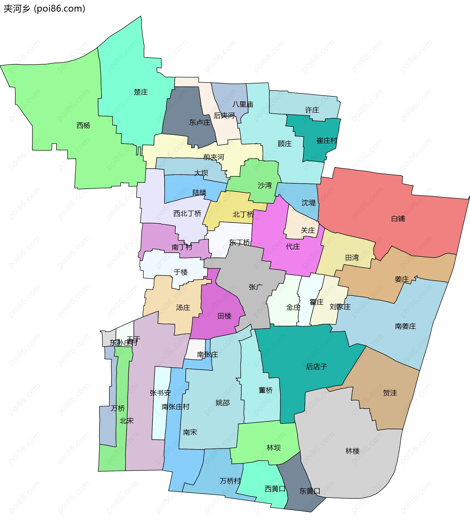 夹河乡边界地图(五级行政区划)