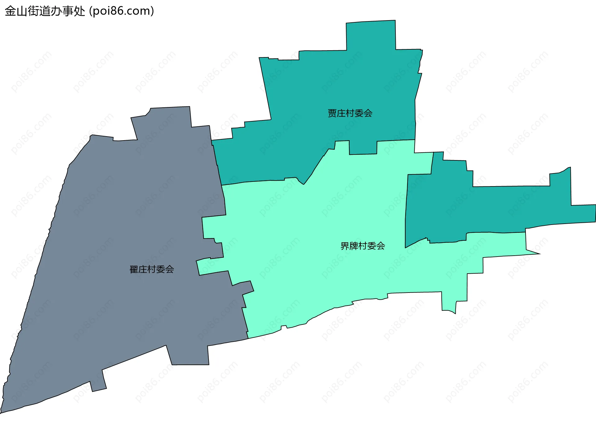 金山街道办事处边界地图(五级行政区划)