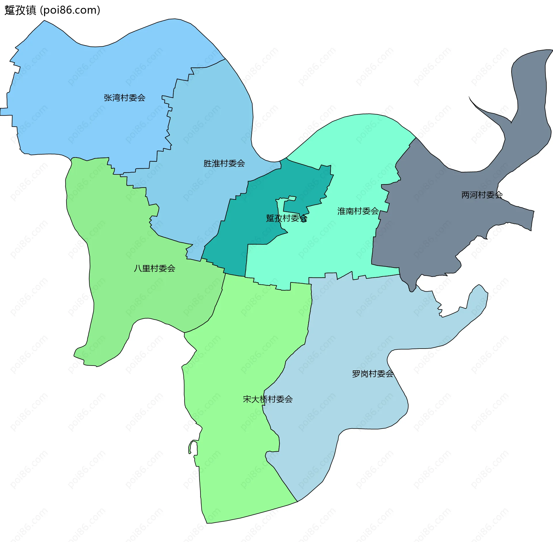踅孜镇边界地图(五级行政区划)