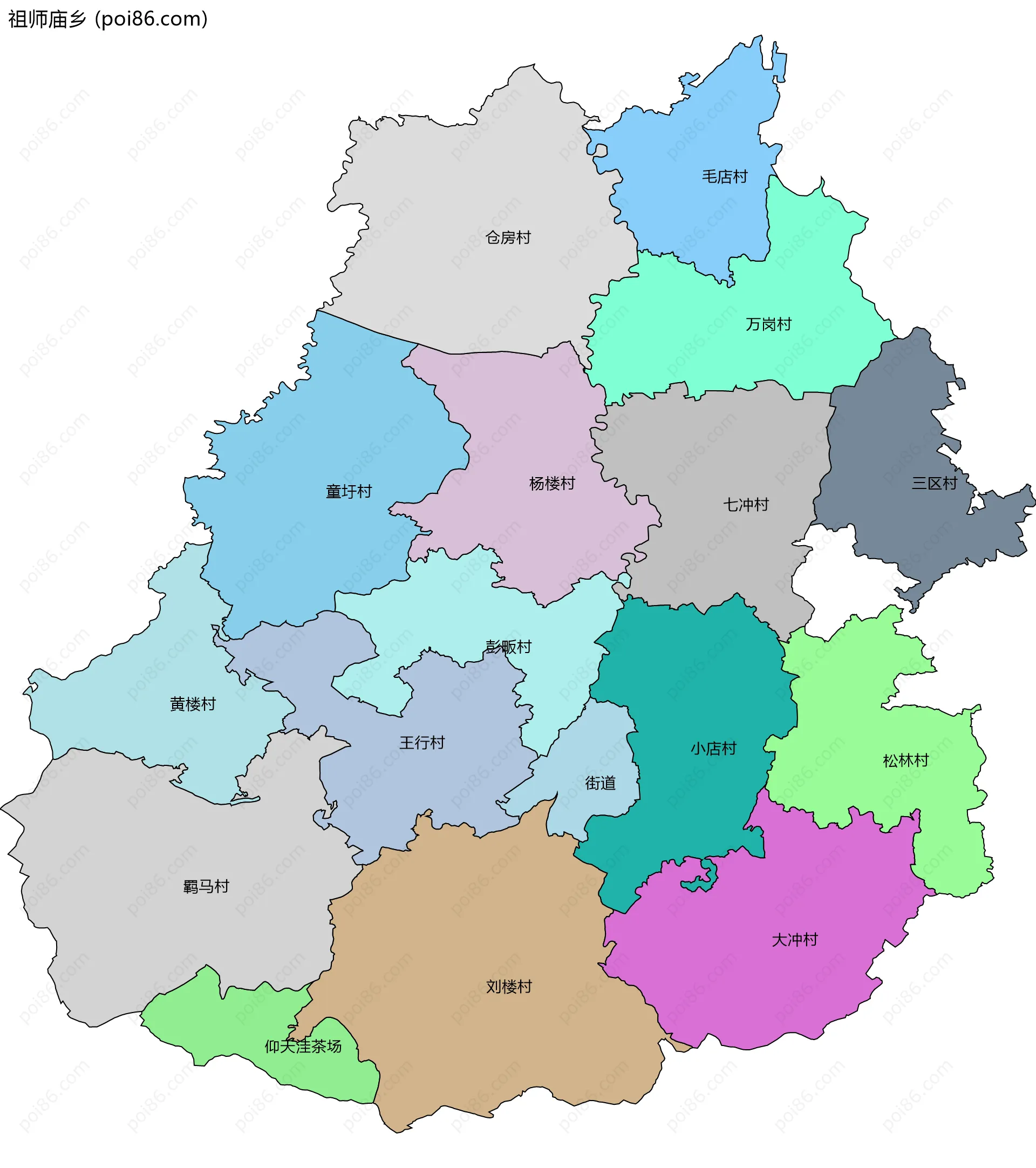 祖师庙乡边界地图(五级行政区划)