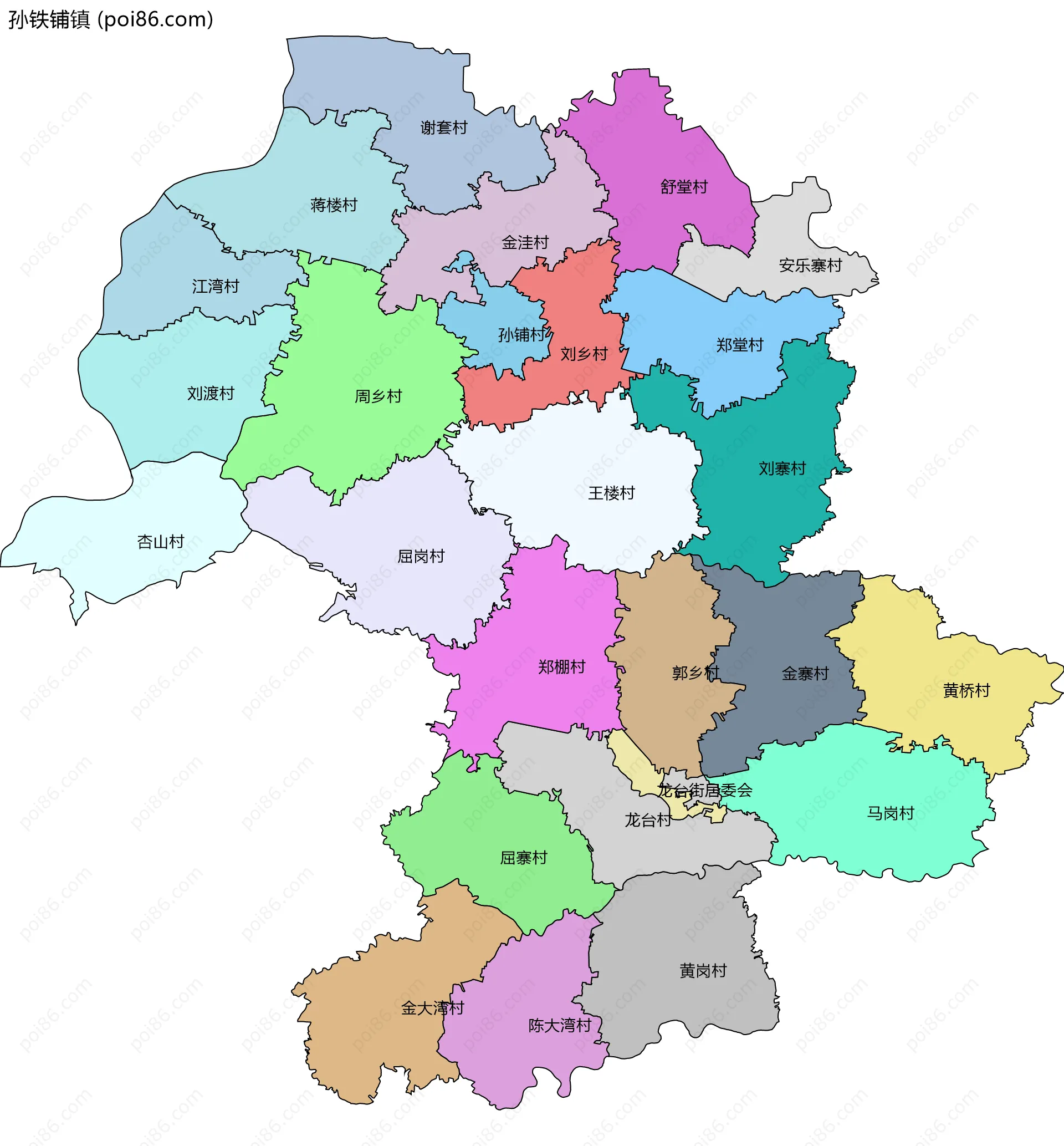 孙铁铺镇边界地图(五级行政区划)