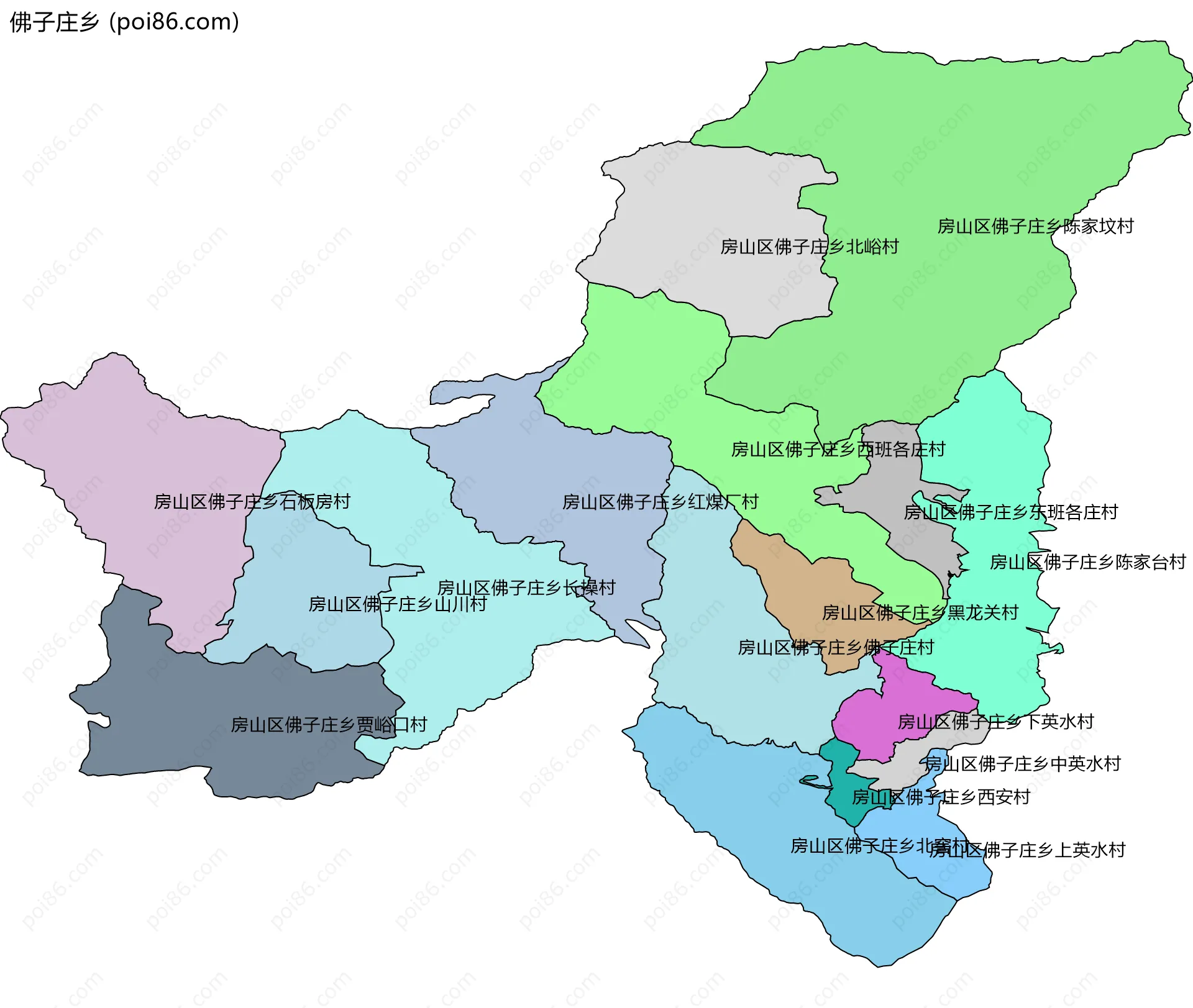 佛子庄乡边界地图(五级行政区划)