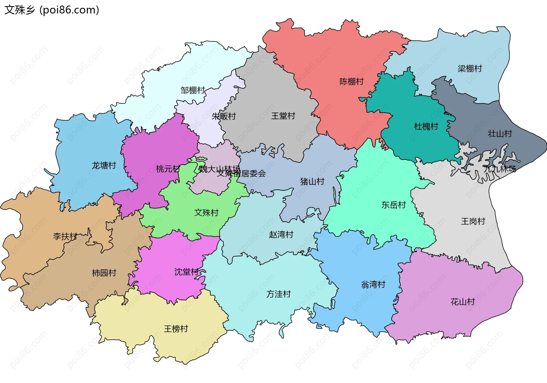 文殊乡边界地图(五级行政区划)