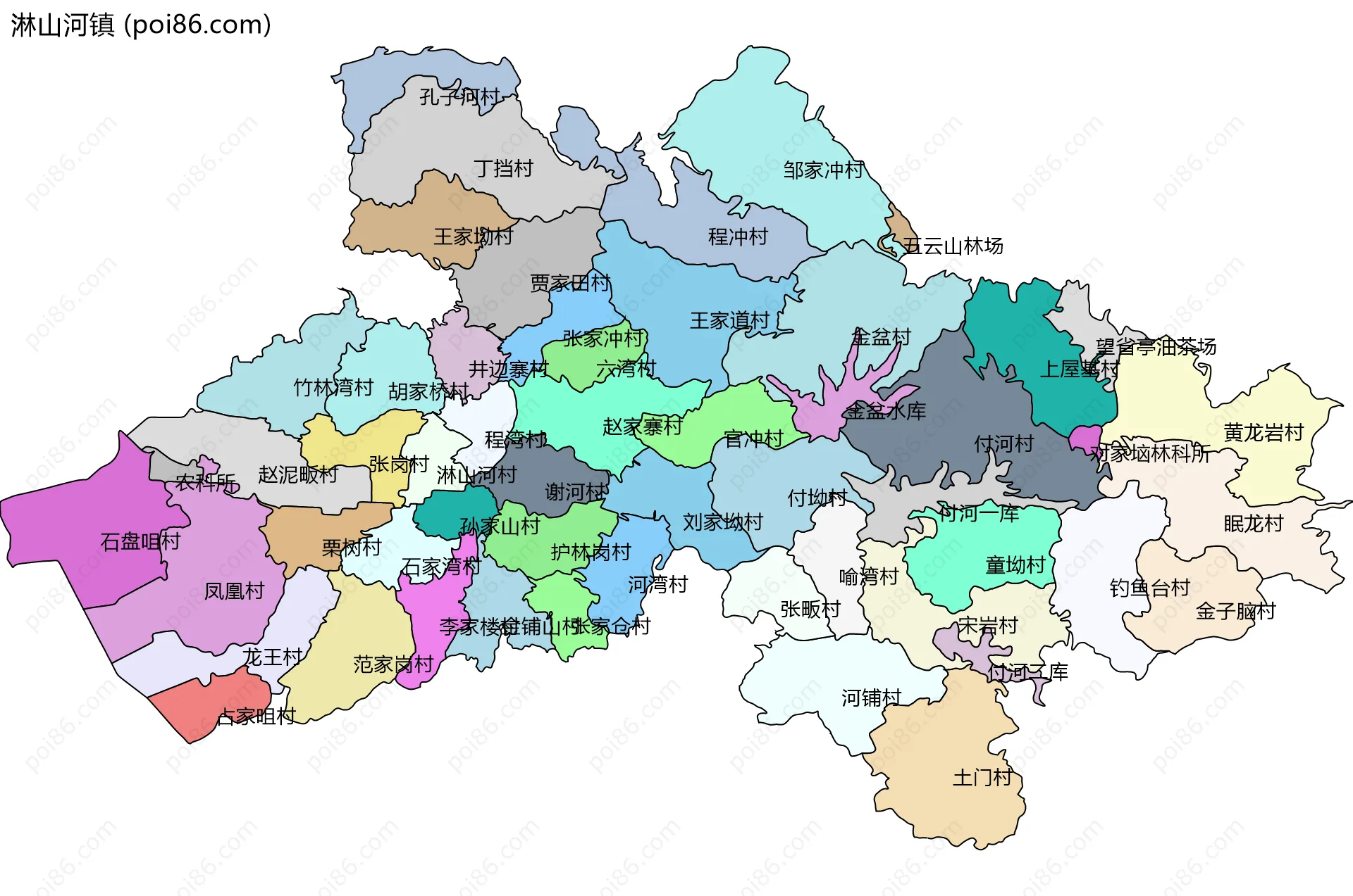 淋山河镇边界地图(五级行政区划)